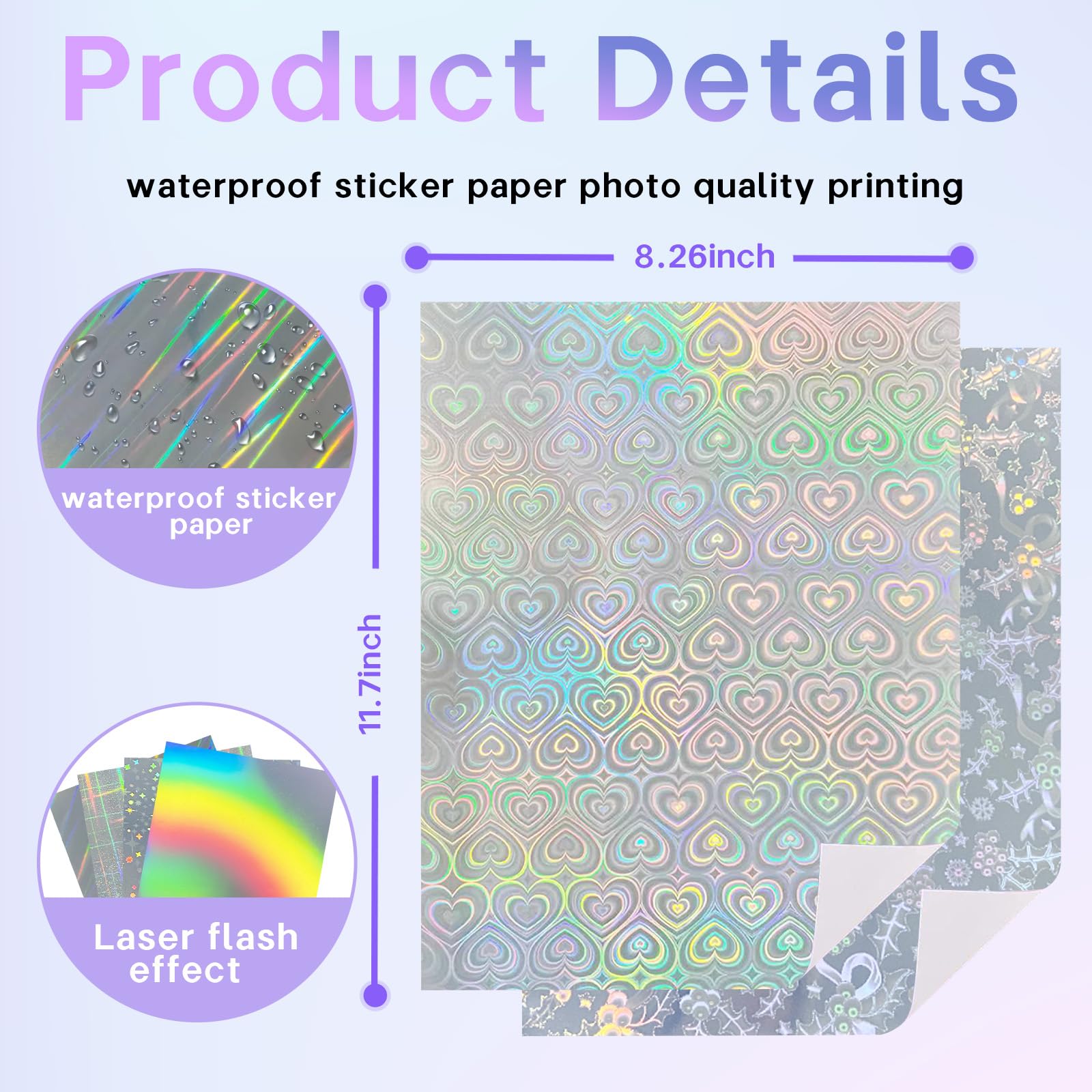 30 Sheets Holographic Vinyl Printable Sticker Paper - A4 (8.25