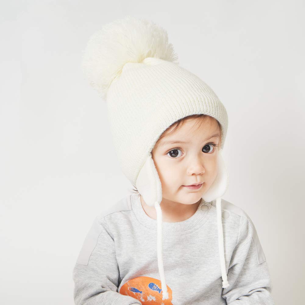 LLmoway Fleece Lined Winter Hat for Baby & Toddler - Warm Knit Beanie with Ear Flaps for Boys & Girls - Perfect for Snow Play, Outdoor Activities & Cold Weather Protection