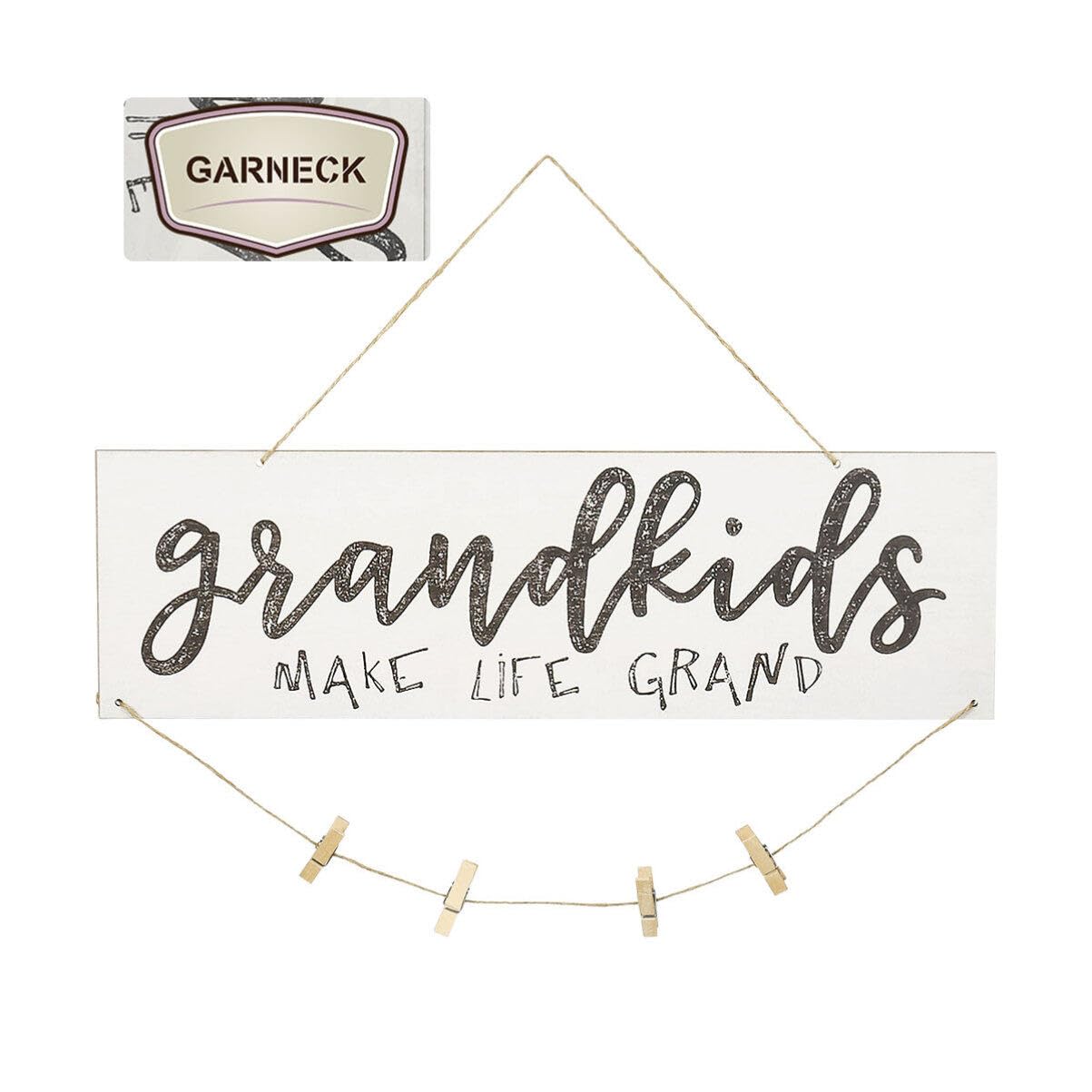Garneck Mini Wooden Hanging Photo Frame - DIY Picture Display Board with Wooden Clips & Beaded Ropes for Grandparents, Home Decor (White) | Perfect for Living Room Walls, Nursery Decor & Family Gift Ideas