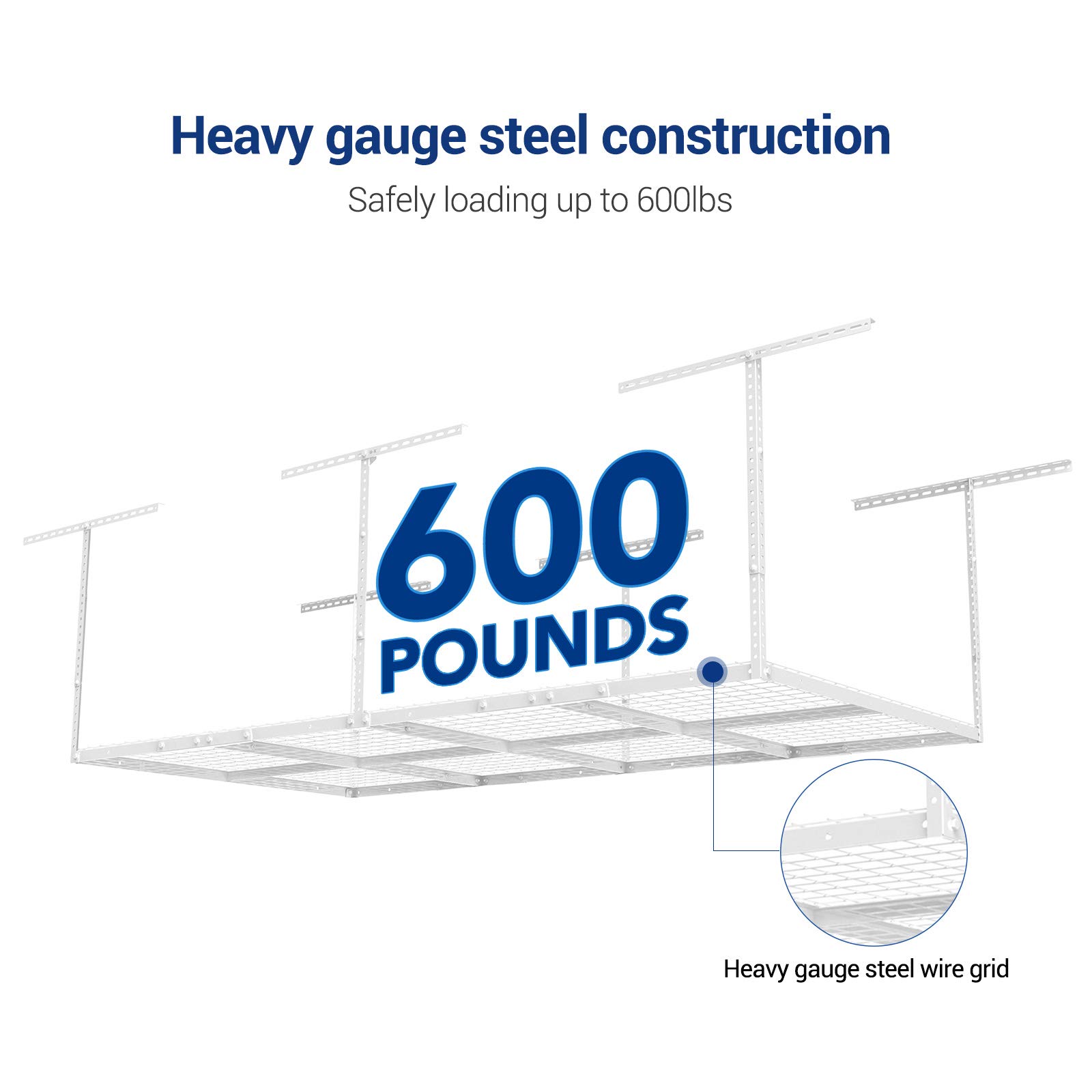 FLEXIMOUNTS 4x8 Overhead Garage Storage Rack - Heavy Duty Adjustable Ceiling Shelving System, 2 Pack White Metal Shelves for Home Organization - Perfect for Garage, Basement & Attic Storage Solutions