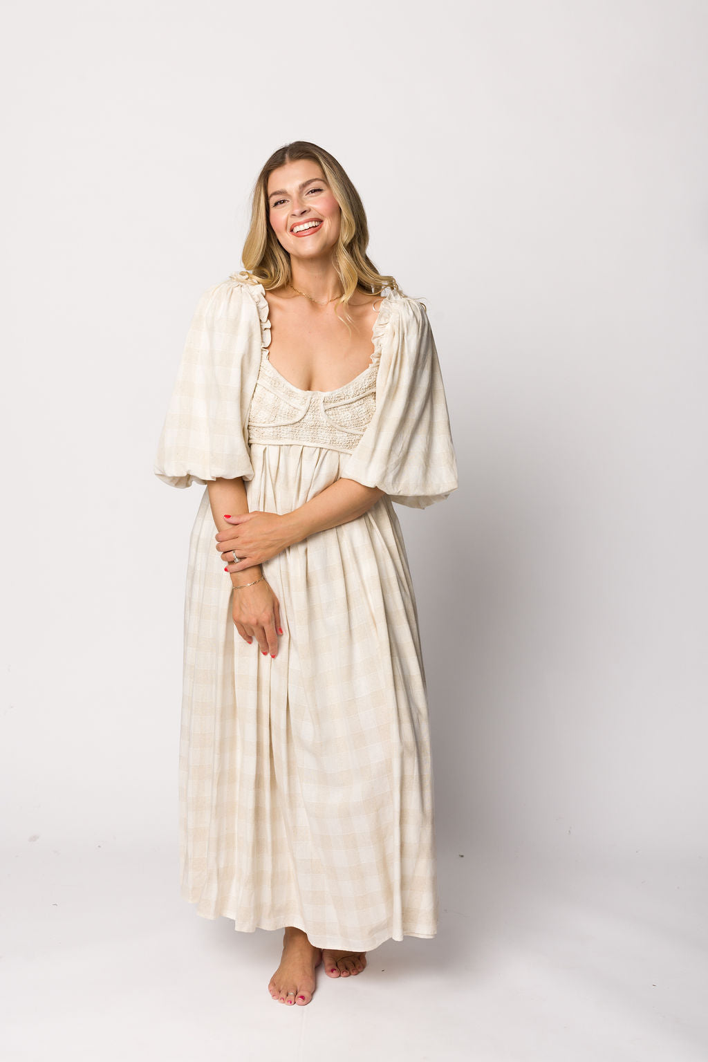 Harlow Maxi Dress in Natural Plaid - Bump Friendly Maternity Dress (Sizes S-3XL) for Pregnancy, Nursing & Everyday Comfort