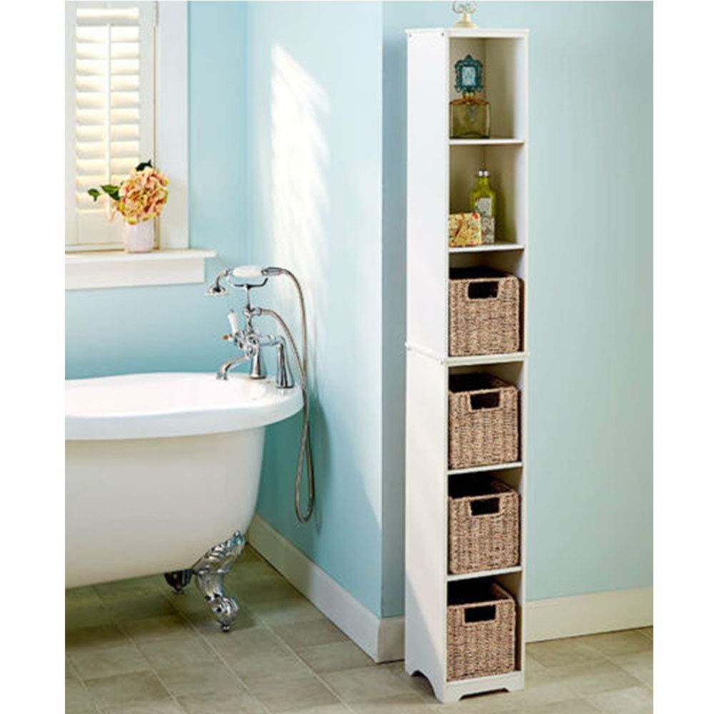 Slim White Wooden Storage Tower Cabinet - 9