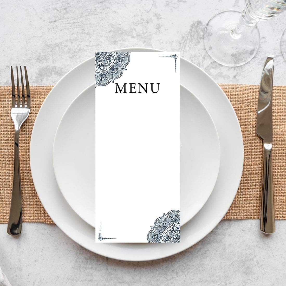Elegant Navy Blue Printable Wedding Menu Cards - Premium 4x9 Inch DIY Cardstock for Place Settings, Programs & Receptions (Pack of 56) - Perfect for Wedding Dinners, Bridal Showers & Formal Events