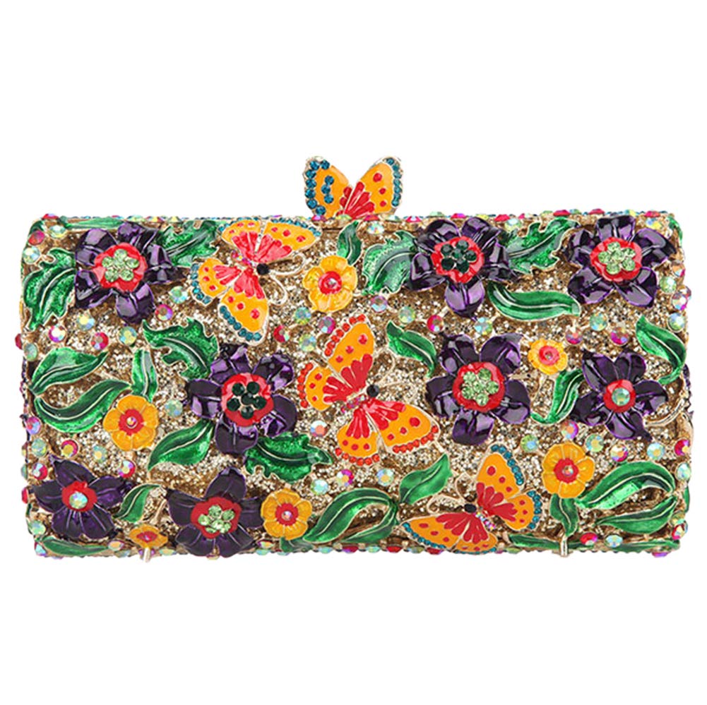 Luxury Floral Rhinestone Evening Clutch Purse for Women - Elegant Chain Handbag for Wedding, Party & Special Occasions