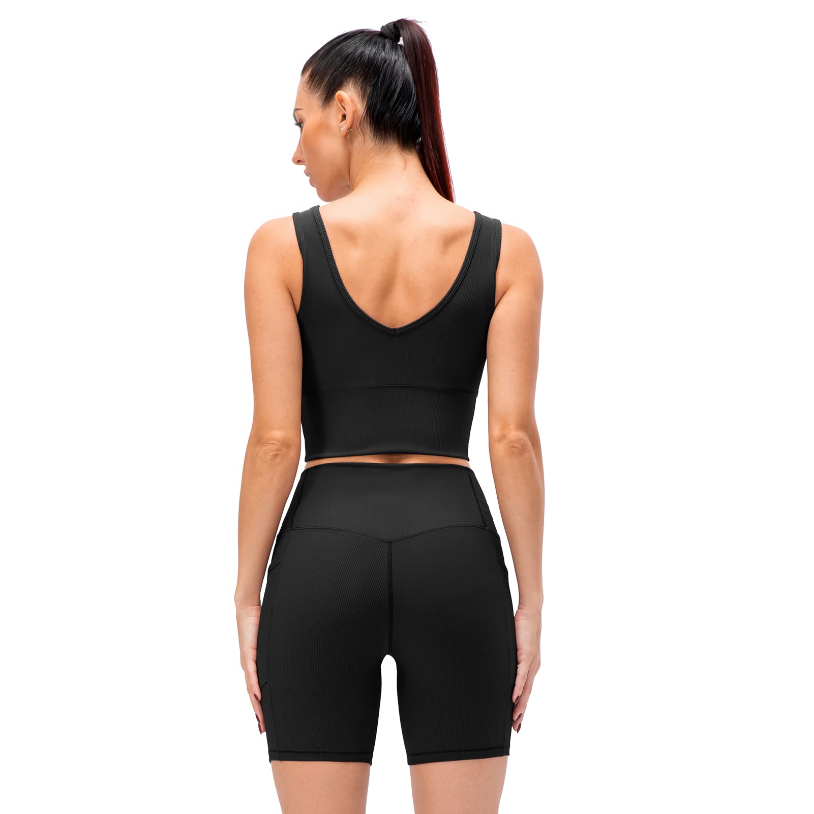 F FABOBJECTS® Women's 2-Piece Workout Set - Ribbed Crop Top & High Waist Yoga Shorts - Gym, Running, Pilates & Lounge Wear