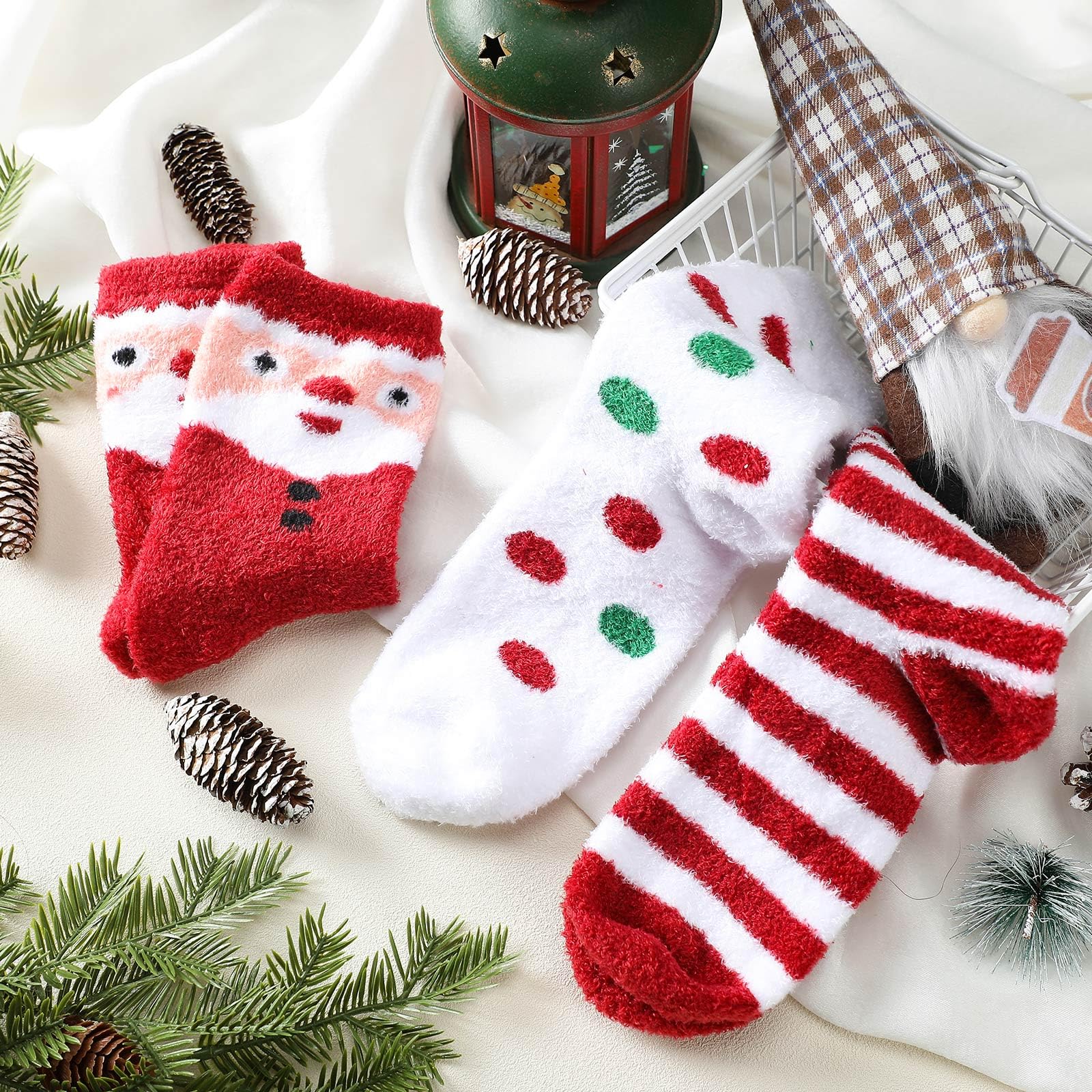 3 Pair Aloe Vera Infused Ultra Moisturizing Christmas Socks - Colorful Fuzzy Holiday Socks for Women & Men - Perfect for Spa, Gift Giving & Winter Comfort