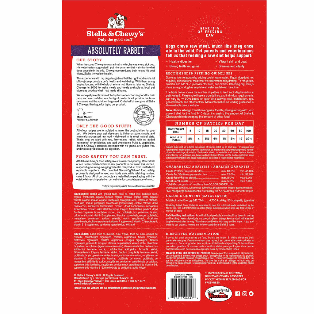 Stella & Chewy's Freeze-Dried Dog Food - Absolutely Rabbit Dinner Recipe | Grain-Free, High-Protein Raw Dog Food for Small & Large Breeds | Perfect for Training Treats, Meal Toppers, or Raw Diet Supplement