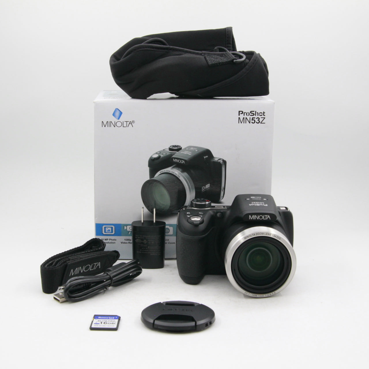 Open Box Minolta MN53Z 16MP HD Bridge Digital Camera with 53x Optical Zoom - Black | Perfect for Travel Photography, Wildlife Shooting & Long-Distance Zooming