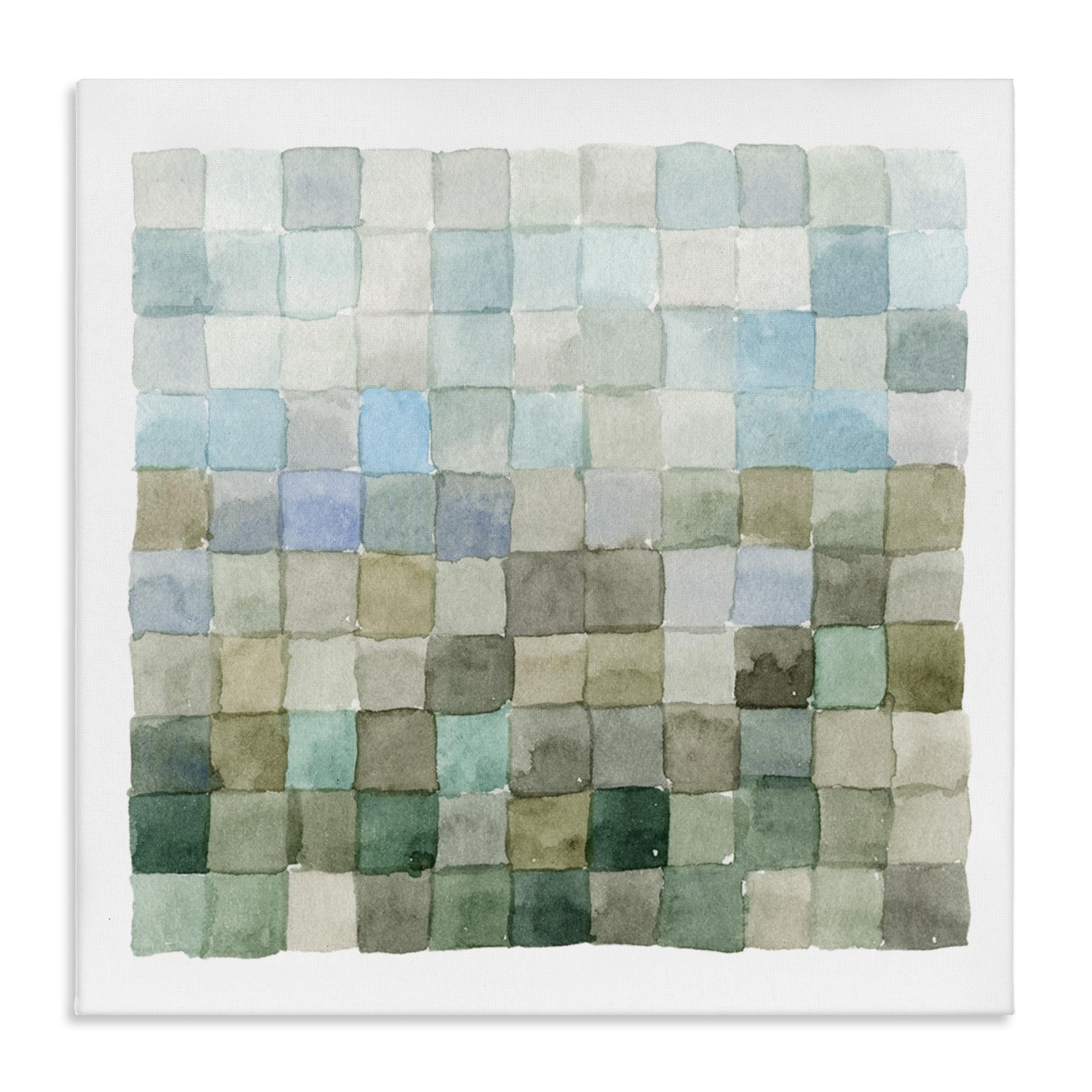 Modern Watercolor Checkered Shapes Geometric Tile Pattern Wall Art - Abstract Home Decor Painting by Emma Caroline - Perfect for Living Room, Bedroom, Office & Nursery Decor
