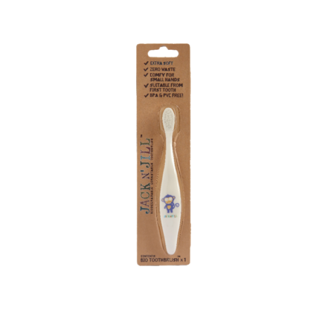 Jack & Jill Bio Toothbrush for Kids - BPA-Free, Eco-Friendly Monkey Design - Perfect for Toddlers' Oral Care at Home & Travel