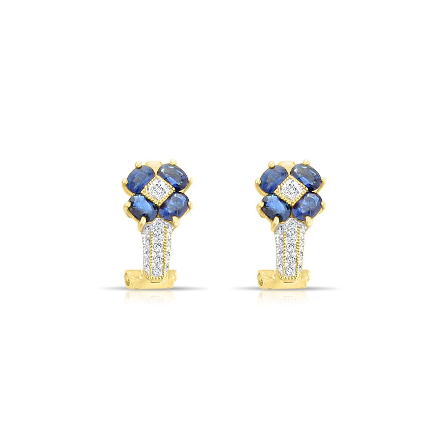 14K Yellow Gold Sapphire Diamond Flower Earrings .18cttw - Elegant Jewelry for Weddings, Parties & Special Occasions