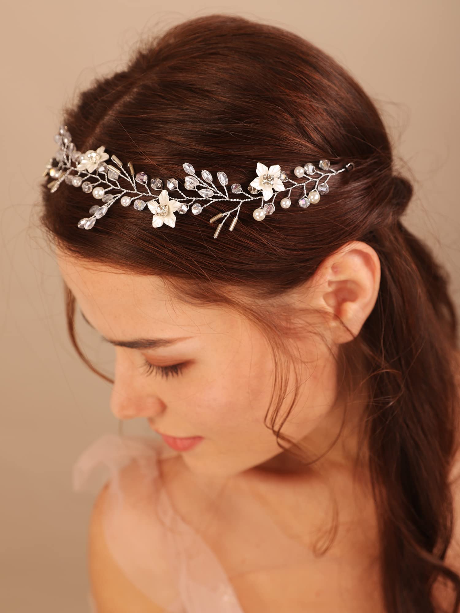 Kercisbeauty Silver Floral Headband for Women & Girls - Handmade Bohemian Wedding Hair Vine Accessory | Perfect for Bridal, Prom, Party & Special Occasions