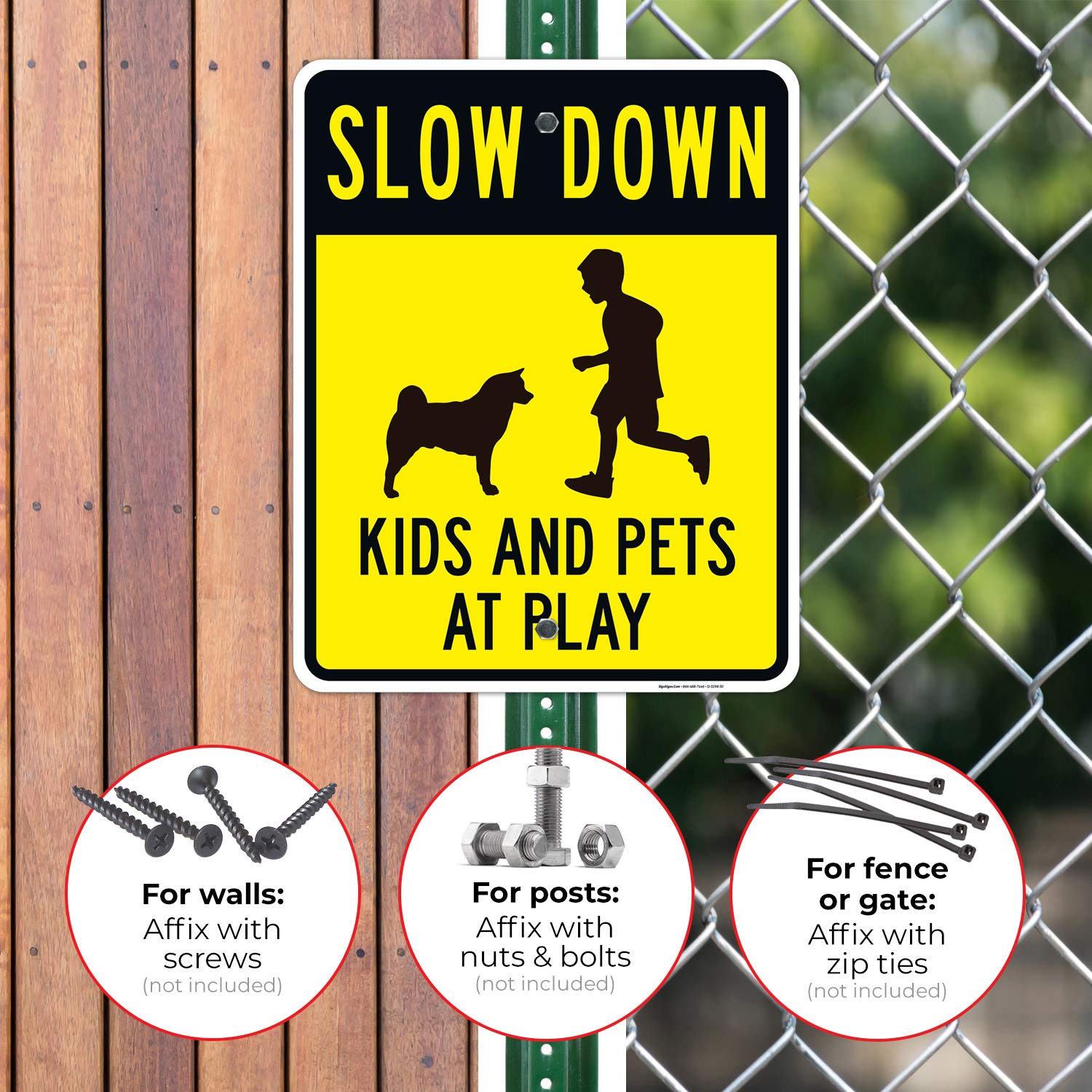 Slow Down Kids and Pets Playing Sign - 24x30 Inches Rust-Free Aluminum Traffic Sign - Fade Resistant for Indoor/Outdoor Use - Made in USA - Perfect for Neighborhood Safety & School Zones