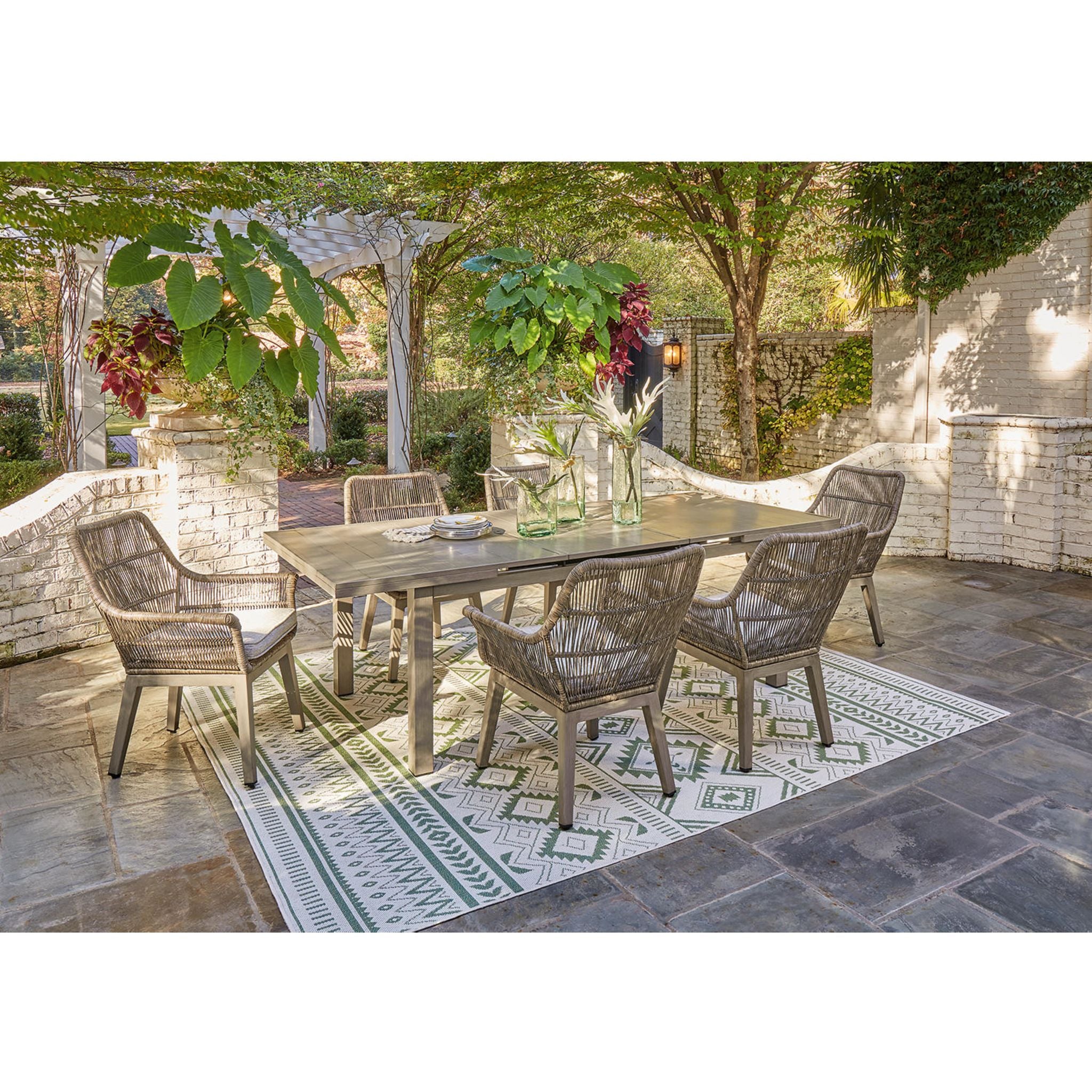 7-Piece Beige Outdoor Dining Set for Beachfront & Patio - Waterproof & Durable Rattan Furniture for Backyard, Poolside & Garden Relaxation