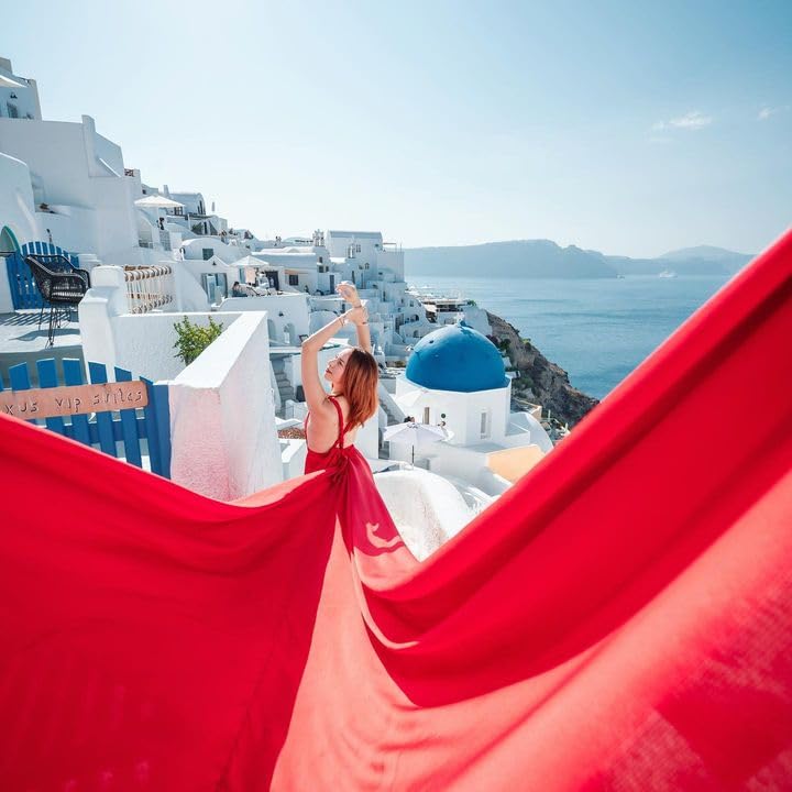 Elegant Long Flying Dress with Train - Flowy Photoshoot Dress for Women | Perfect for Beach, Wedding & Boho Style Photography
