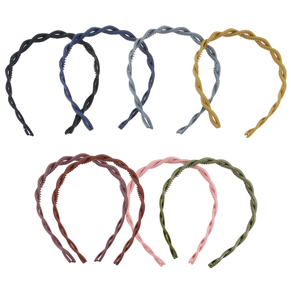 8-Piece Plastic Twist Headbands with Teeth Grippers - Comfortable Non-Slip Hair Bands for Women & Girls - Perfect for Workouts, Yoga, Sports and Everyday Use