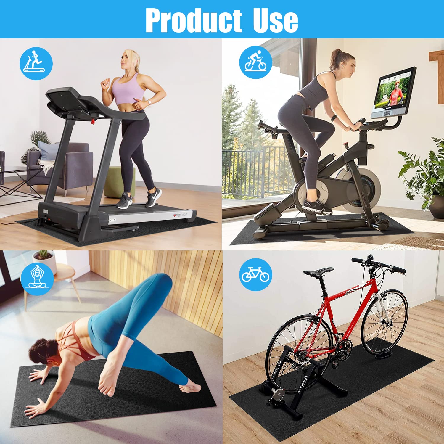 Premium Bike Mat for Exercise Bikes - Non-Slip Indoor Cycling Floor Mat for Peloton, Home Gyms & Trainers - Protects Carpets & Hardwood Floors (Ideal for Spinning, Cardio Workouts & Home Fitness)