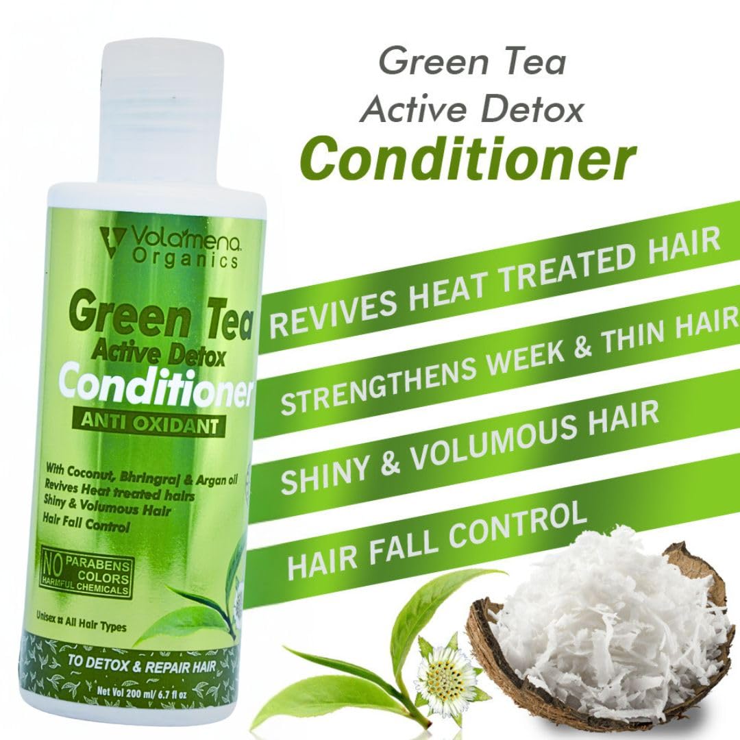Volamena Green Tea Detox Hair Conditioner for Dry Hair & Dandruff Control - 200ml | Nourishing Treatment for Men & Women | Perfect for Daily Hair Care & Scalp Health