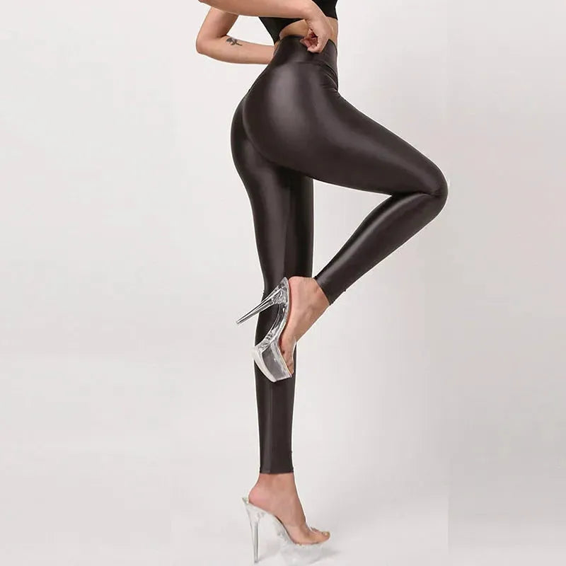 Seamless Satin Glossy High Waist Yoga Pants for Women - Sexy Tight Silk Leggings, Plus Size Workout Pants, Shiny Sports Tights for Fitness, Dance & Lounge Wear