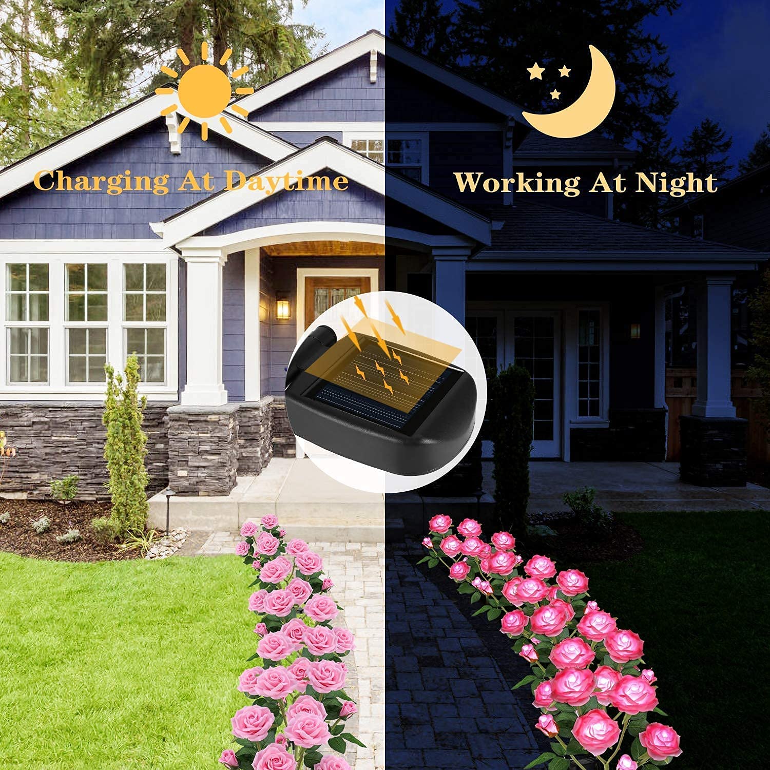 2PC Solar LED Outdoor Lights - Upgraded Waterproof Garden & Pathway Lighting with 12 Rose Flowers for Landscape, Yard, Patio, Lawn | Solar Powered Decorative Stake for Christmas, Courtyard & Nighttime Ambience