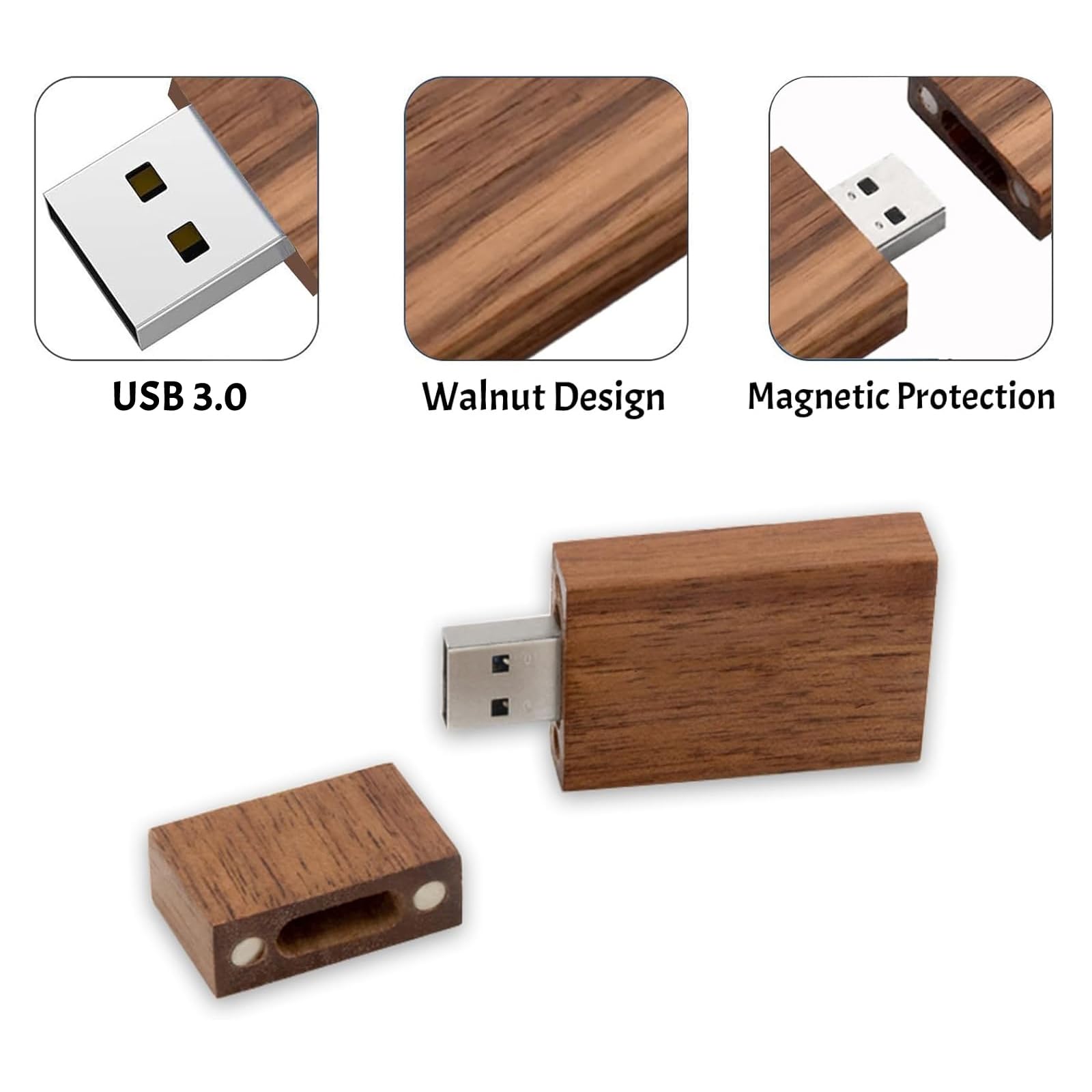 32GB USB 3.0 Walnut Wood Flash Drive with Gift Box - High Speed Data Transfer for Office, School & Business Presentations