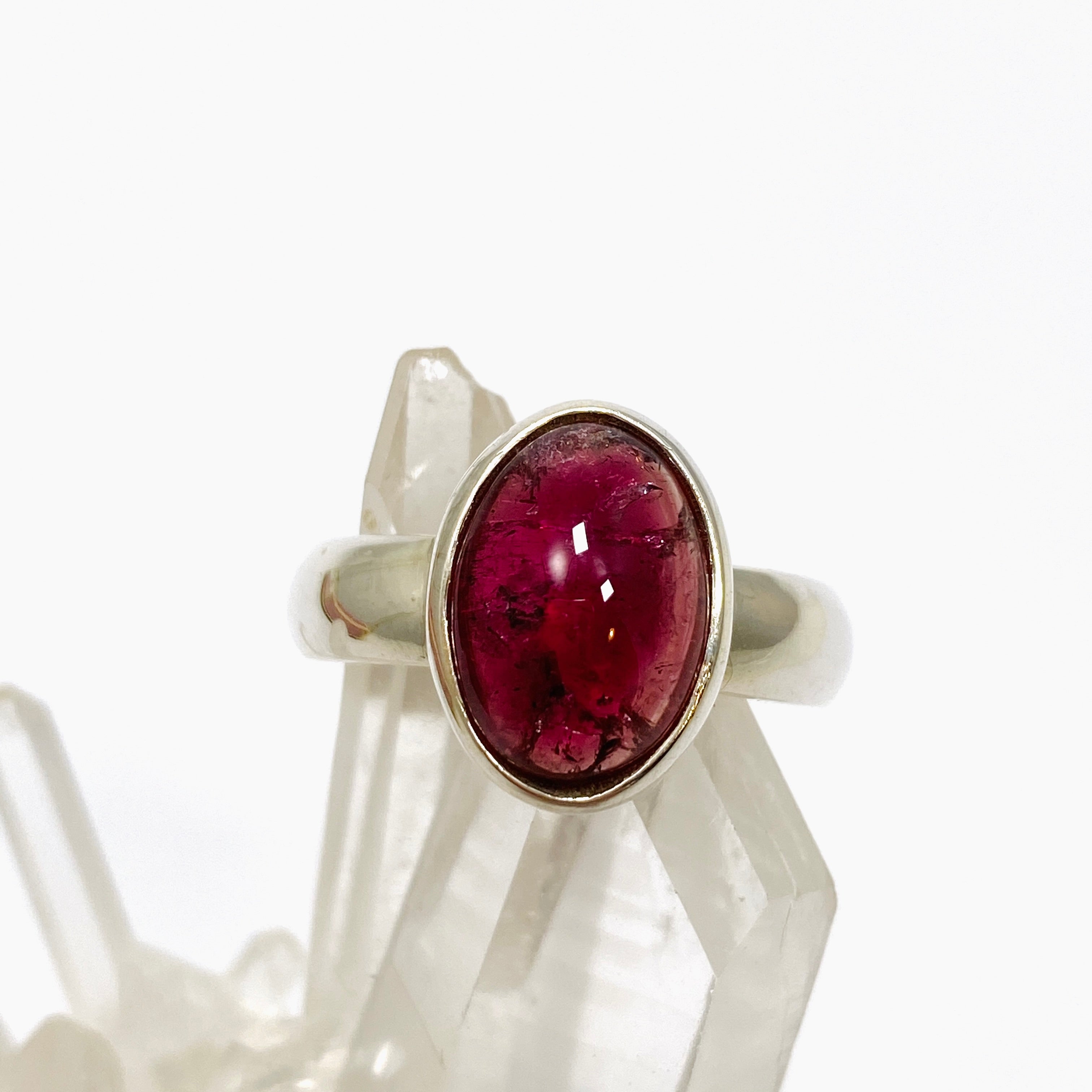 Natural Pink Tourmaline Oval Cabochon Ring - Size 8.5 Sterling Silver Jewelry PRGJ737 - Perfect for Engagement, Anniversary & Everyday Wear