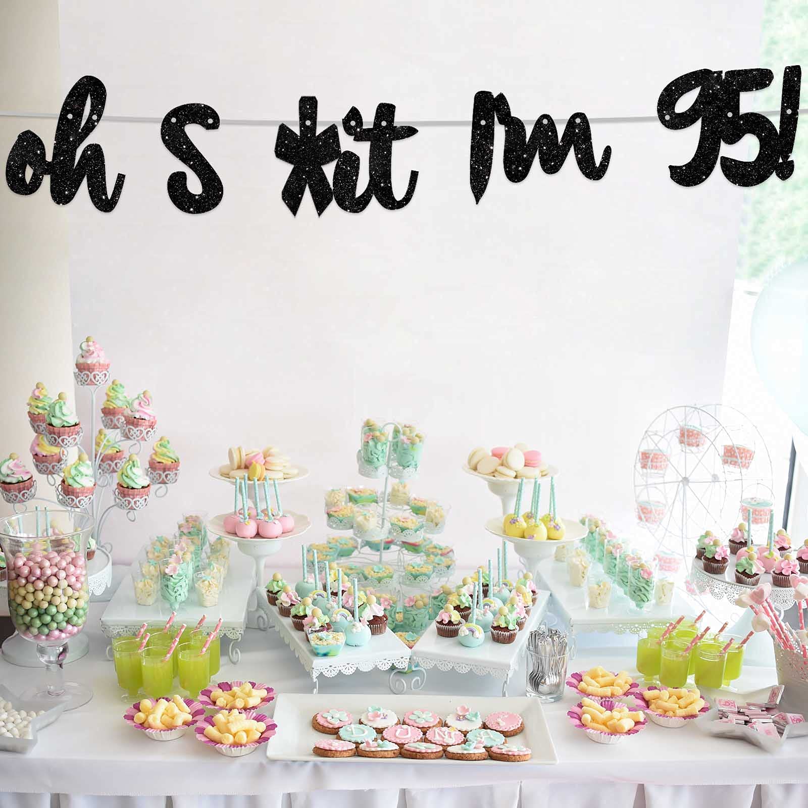 Happy 95th Birthday Banner - Glitter Black 'Oh I'm 95!' Backdrop Decor for Men & Women - Photo Studio Props, Party Flags & Supplies - Perfect for 95th Birthday Celebrations, Milestone Parties & Photo Booths