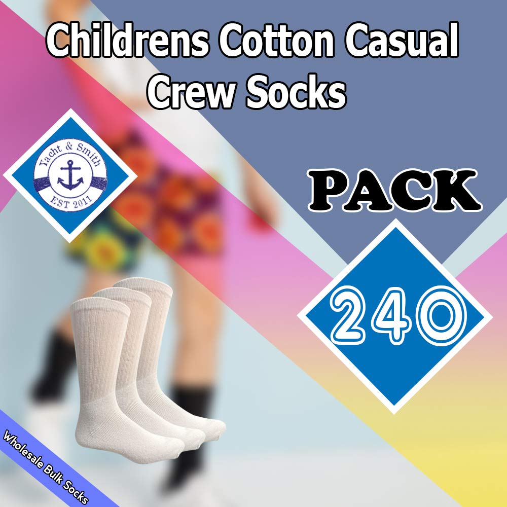Yacht & Smith 240 Pairs Wholesale Kids Crew Socks - Soft Cotton Casual Socks for Boys & Girls (Size 4-10) - Perfect for School, Sports & Everyday Wear
