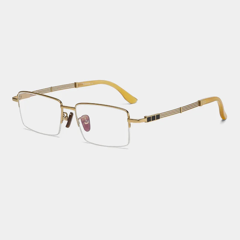 Unisex Black Semi-Rimless Square Titanium Eyeglasses Frame 80116 - Lightweight & Durable for Work, Reading & Fashion
