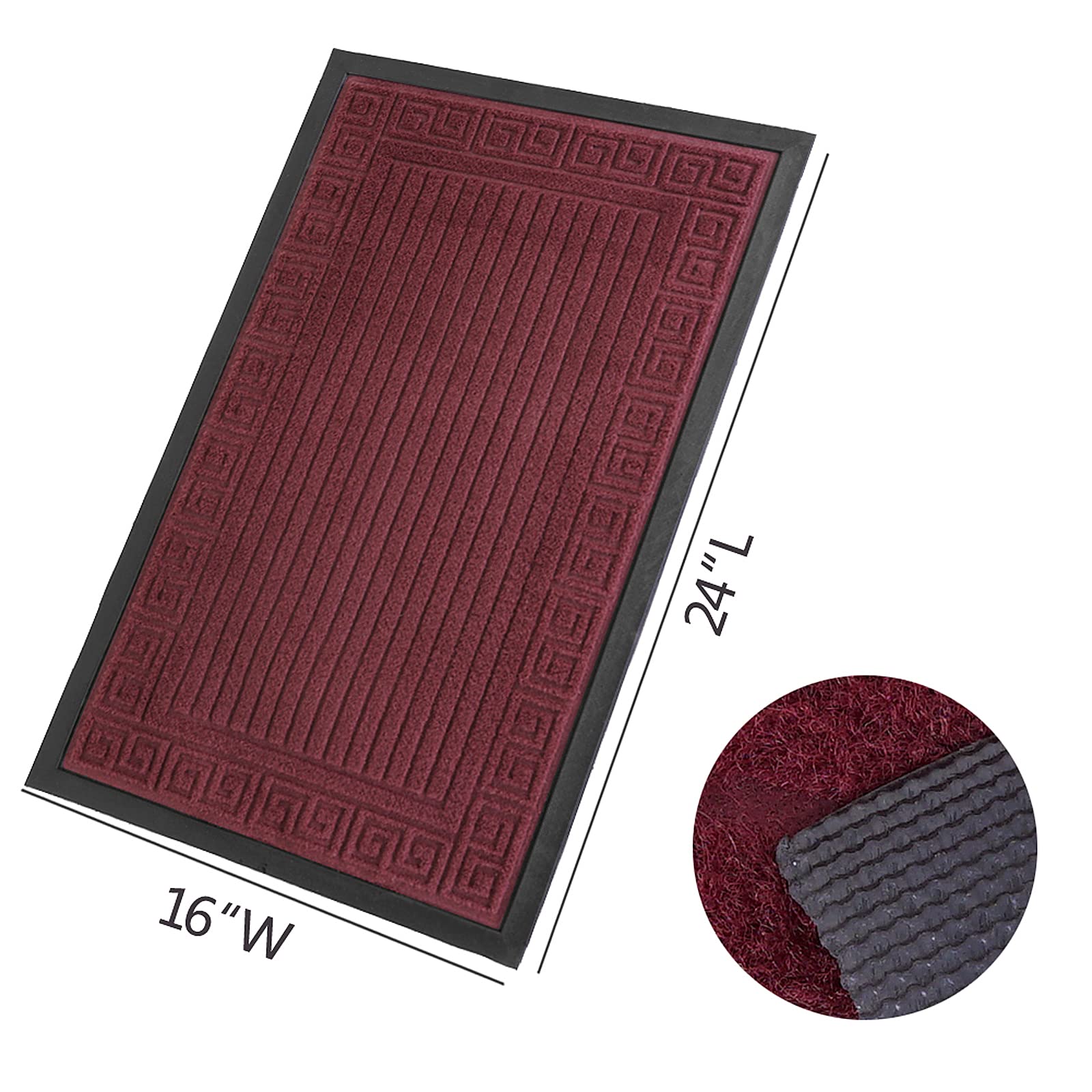 Non-Slip Striped Welcome Doormat 24x16 Inches - Durable Rubber Entrance Mat for Front Door, Outdoor/Indoor Use, Red - Perfect for Home Entryway, Office, Apartment & Mudroom (Traps Dirt & Moisture)