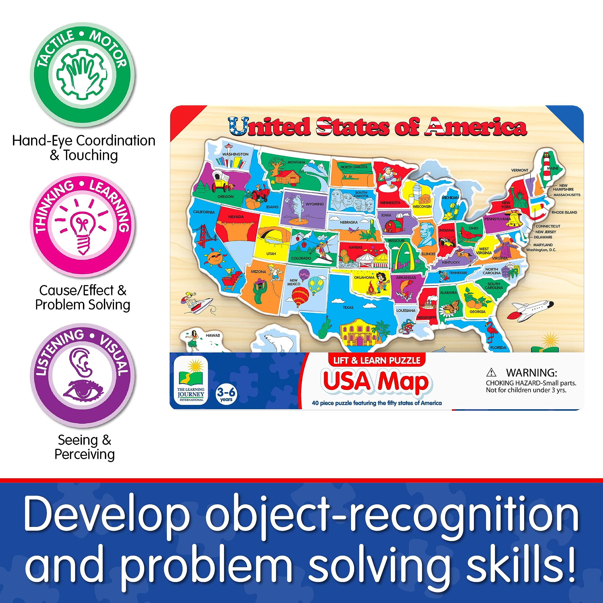 **The Learning Journey Lift & Learn Puzzle - USA Map Puzzle for Kids Ages 3+ - Educational Preschool Toys & Gifts for Boys & Girls - Award-Winning United States Geography Puzzle - Perfect for Homeschooling & Classroom Learning**