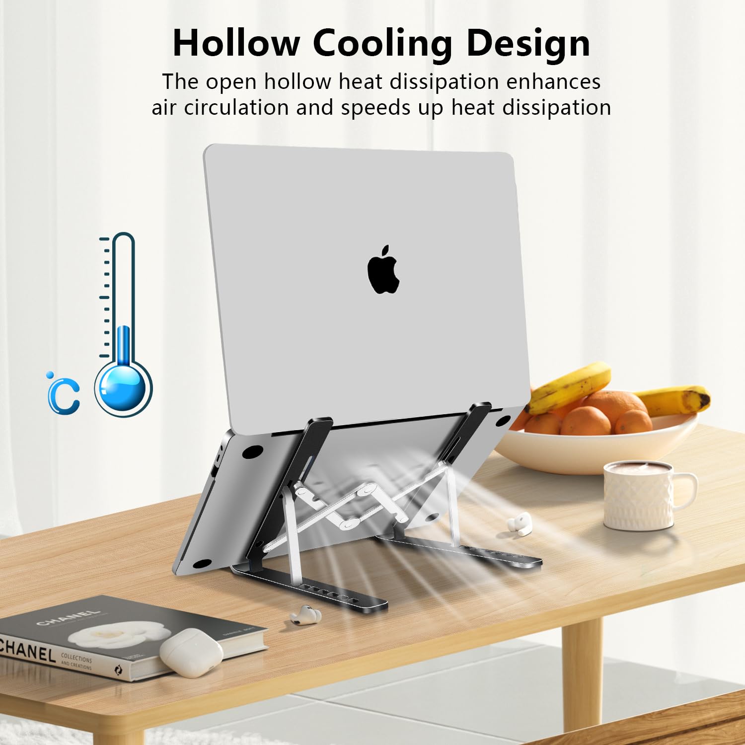Adjustable Aluminum Foldable Laptop Stand - Portable Computer & Tablet Holder Riser for MacBook Air Pro, Lenovo, HP, Dell, 10-15.6” Devices, Black - Perfect for Home Office, Gaming, and Ergonomic Work Setup