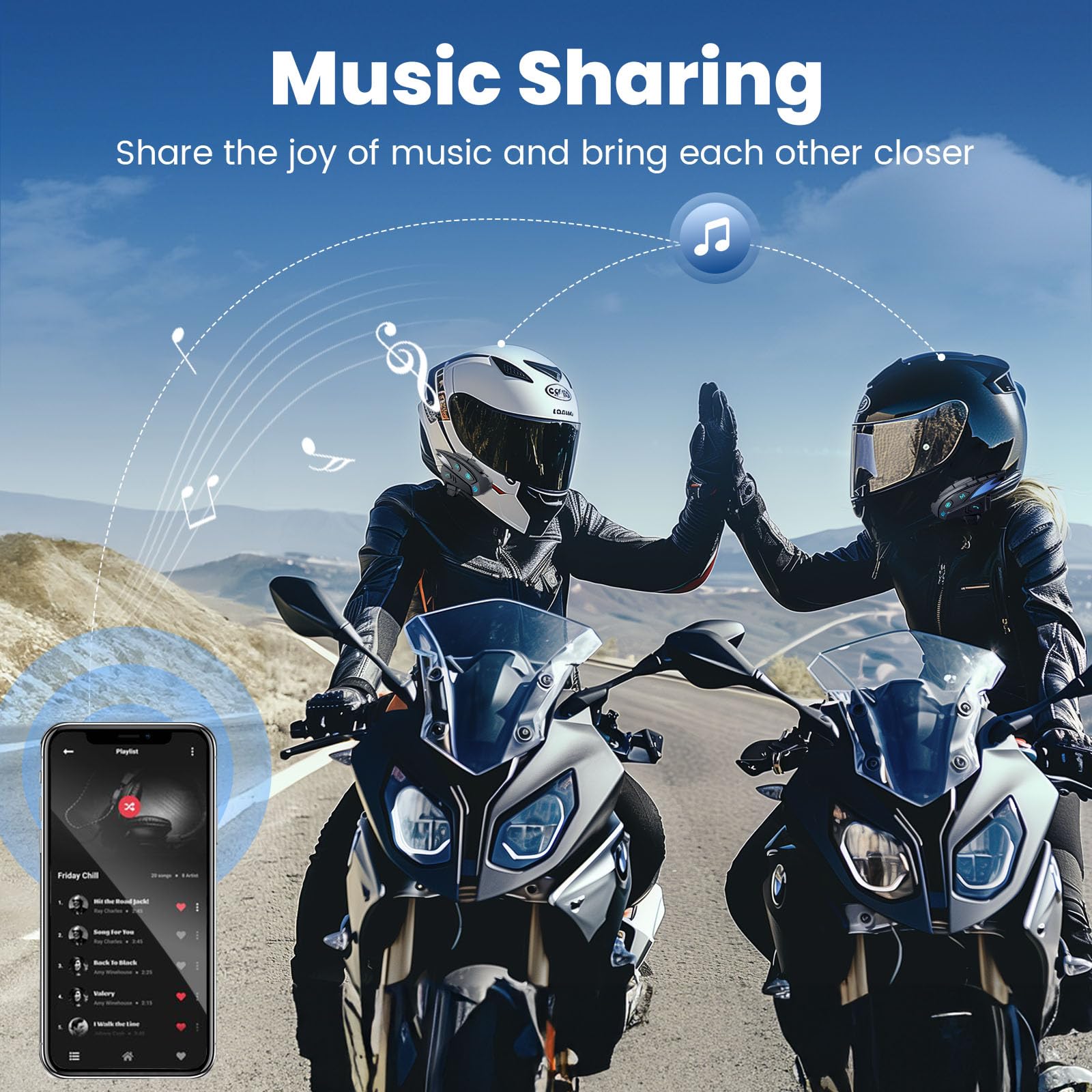 Gearelec Shark Pro Motorcycle Bluetooth Headset - Hi-Fi Speakers, 2000M Intercom for Group Riding