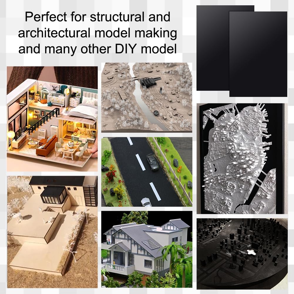 OLYCRAFT 2 Pack Black ABS Plastic Sheets 11.8x7.9 Inches (300x200mm) - 2mm Thick Rigid Plastic Panels for Architectural Models, Sand Tables, DIY Crafts & School Projects - Durable Model Building Supplies