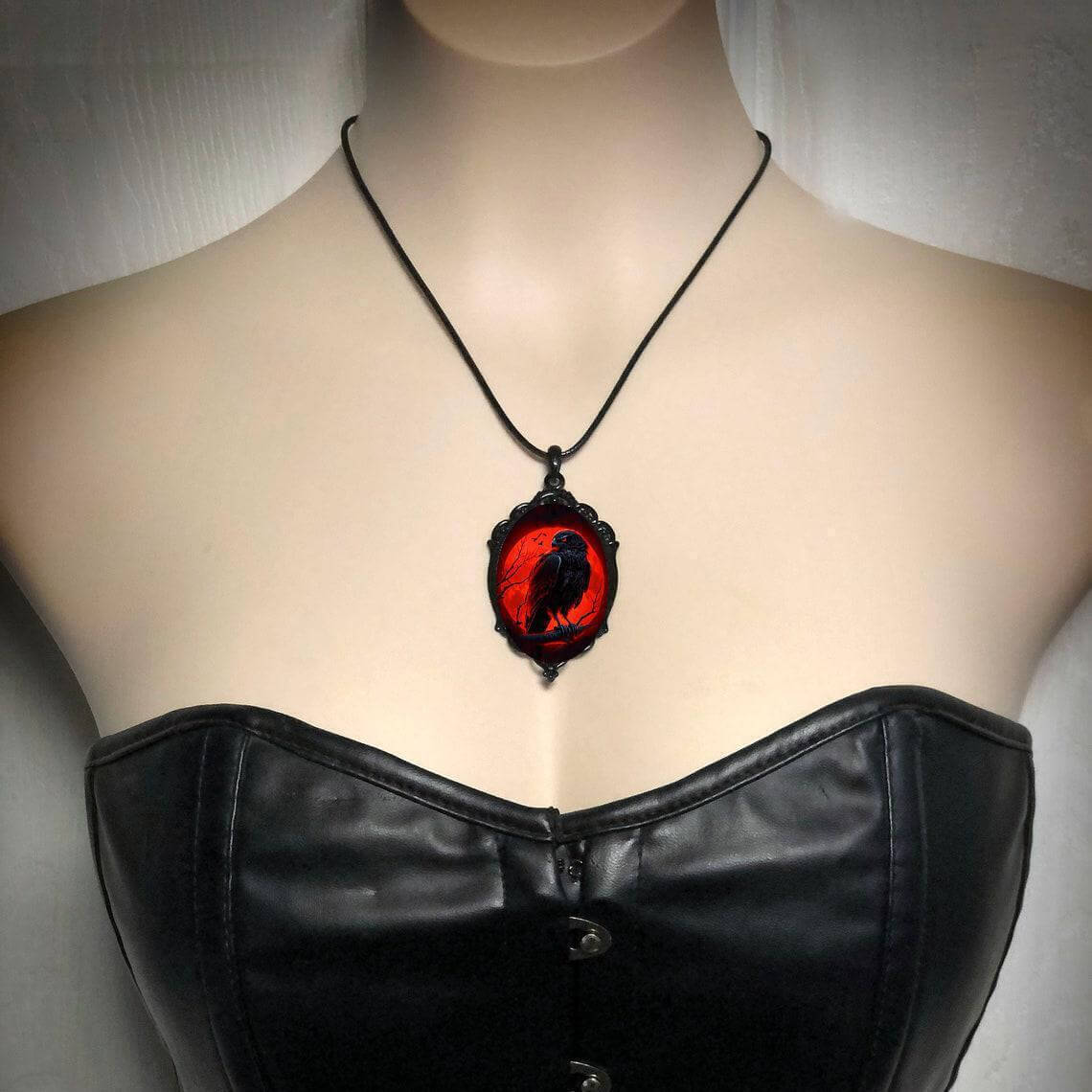 Gothic Cross Crow Raven Embossed Halloween Pendant Necklace for Women & Men | KY001 | Perfect for Halloween Costumes, Gothic Fashion & Dark Aesthetic Jewelry