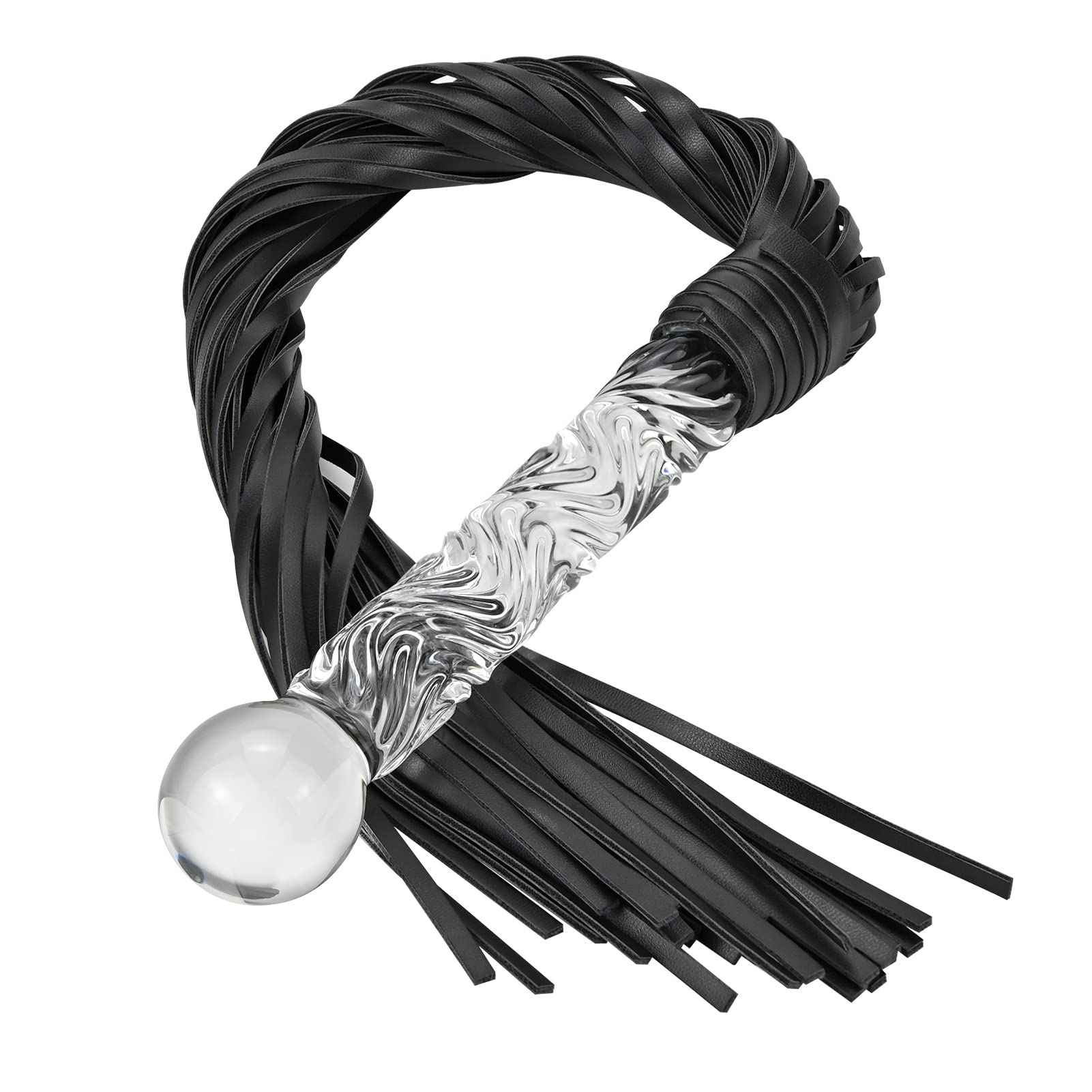 Romi Fetish Leather Whip with Glass Pleasure Wand - BDSM Toy for SM Play, Anal Sex & Masturbation | Sensual Couples Play & Solo Pleasure