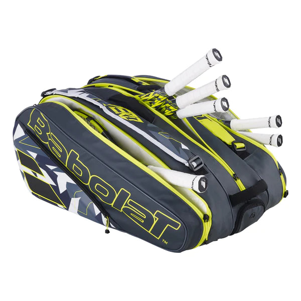 Babolat Pure Aero 12 Pack Tennis Racquet Bag 2023 (Black/Yellow) - Perfect for Tennis Players & Tournament Travel