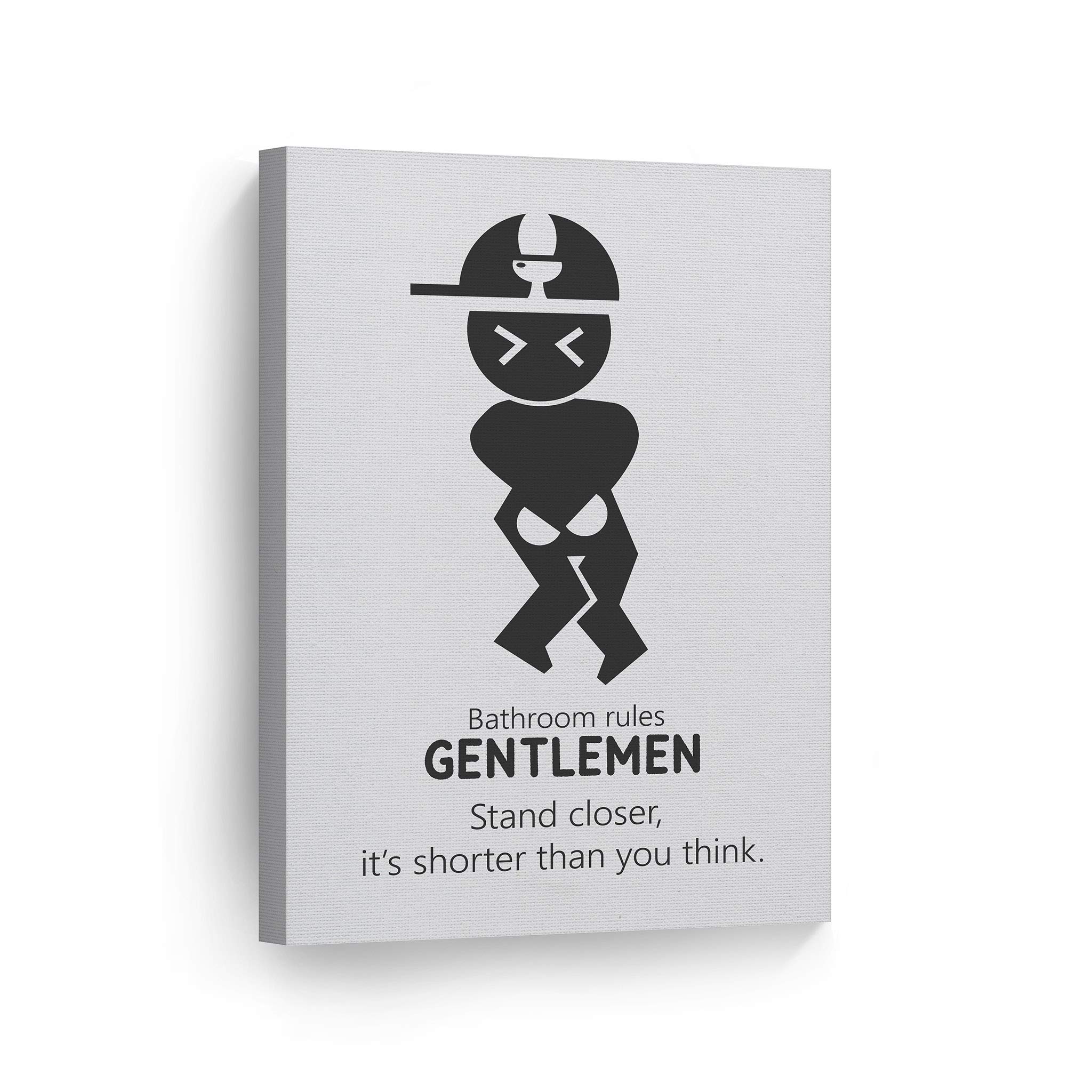 Funny Bathroom Rules Canvas Print - 'Gentlemen Stand Closer It's Shorter Than You Think' - Ready to Hang Bathroom Wall Decor (36x24 Inches) - Perfect for Home, Office, or Man Cave Humor - Made in USA