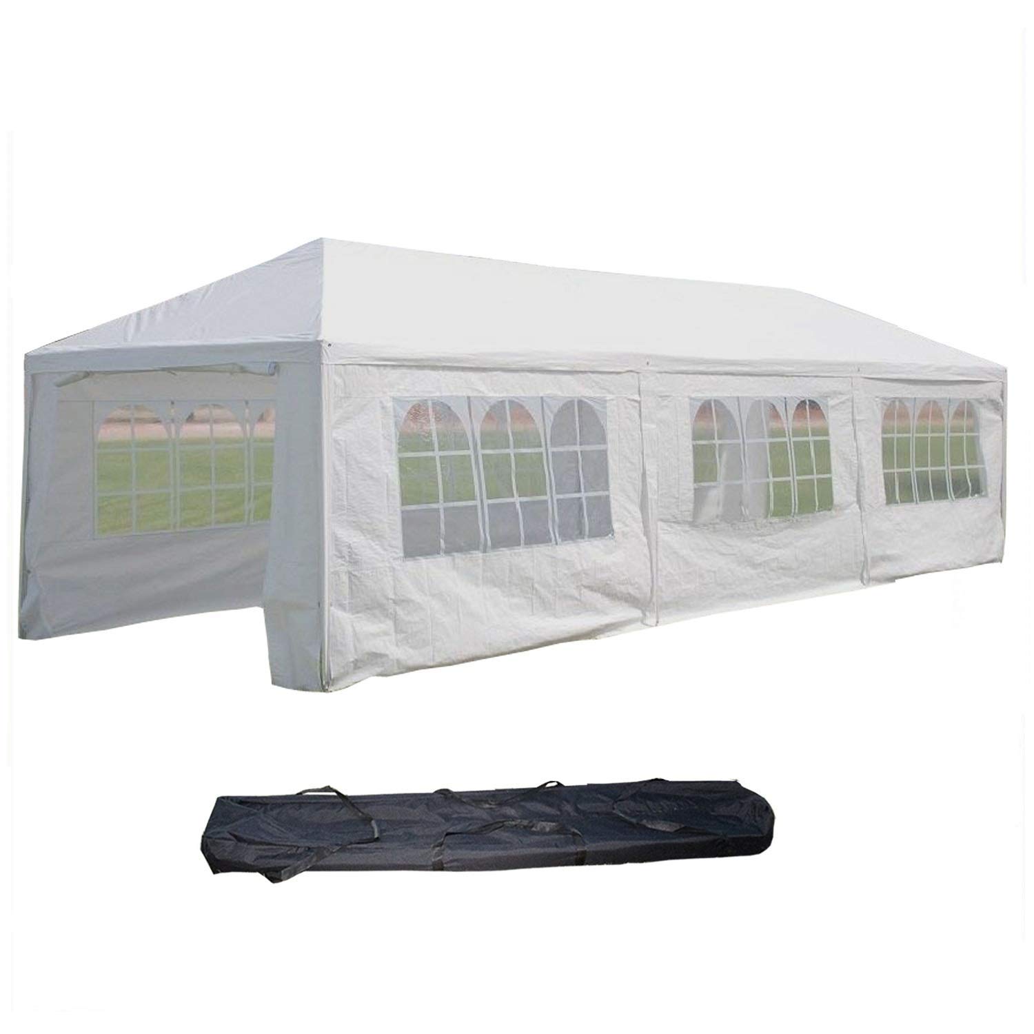 DELTA 10'x30' White Diamond Mat PE Wedding Party Tent - Outdoor Event Canopy with Galvanized Steel Frame & Carry Bags - Perfect for Backyard Weddings, Garden Parties, and Outdoor Gatherings