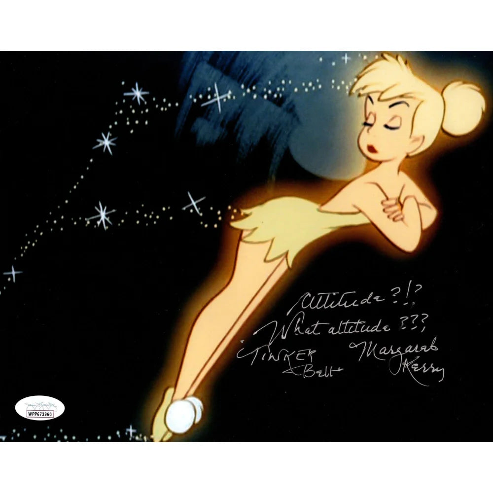 Margaret Kerry Signed Tinker Bell 8x10 Photo with 'Attitude' Inscription & JSA COA - Peter Pan Autograph Collectible for Disney Fans & Movie Memorabilia Display