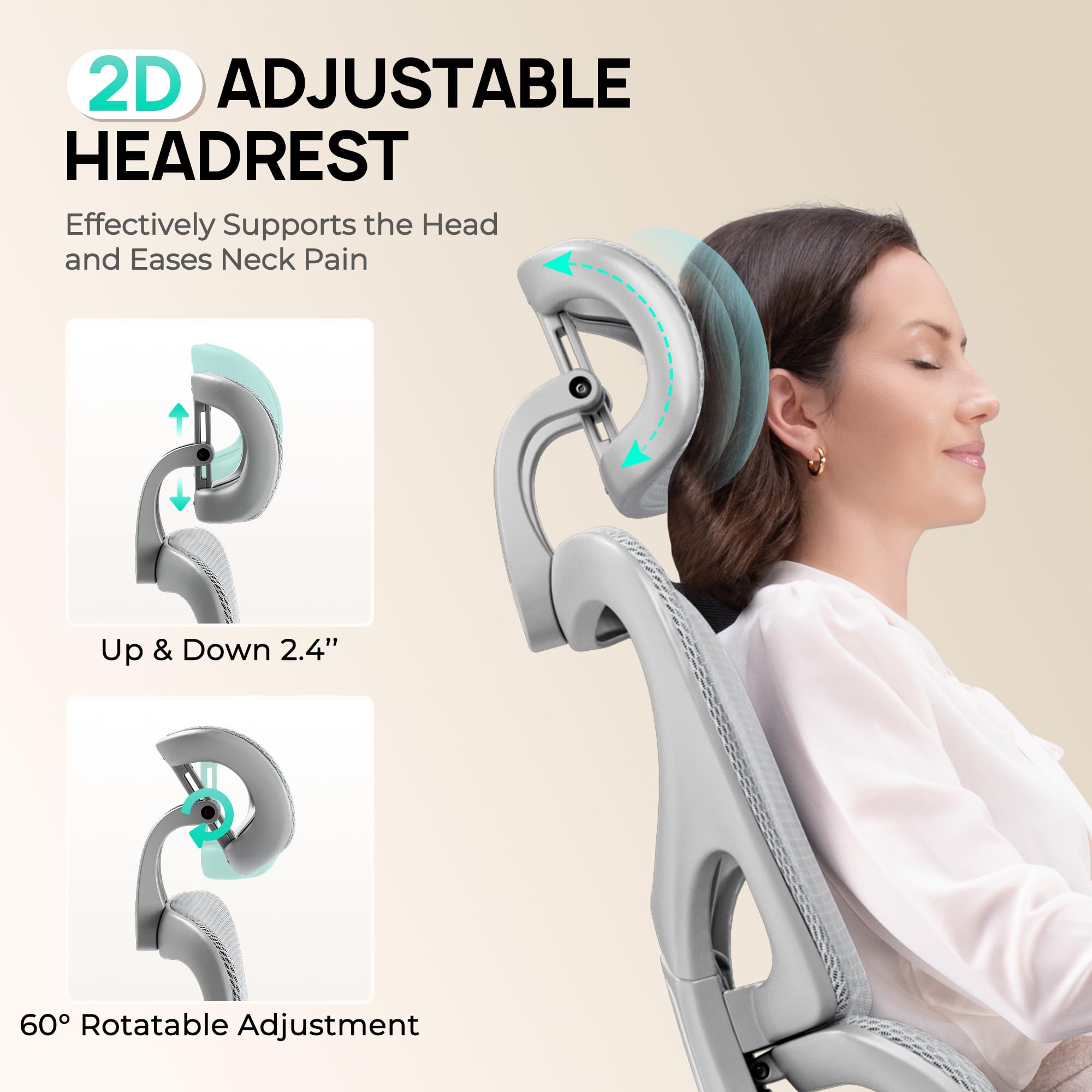 Huuger Ergonomic Mesh Office Chair with Adjustable Footrest, Lumbar Support & 3D Armrests - Breathable Gaming Desk Chair with Multi-Tilt Backrest, Headrest & Heavy-Duty Steel Base (Grey) - Perfect for Home Office, Gaming Setup & Long Work Sessions