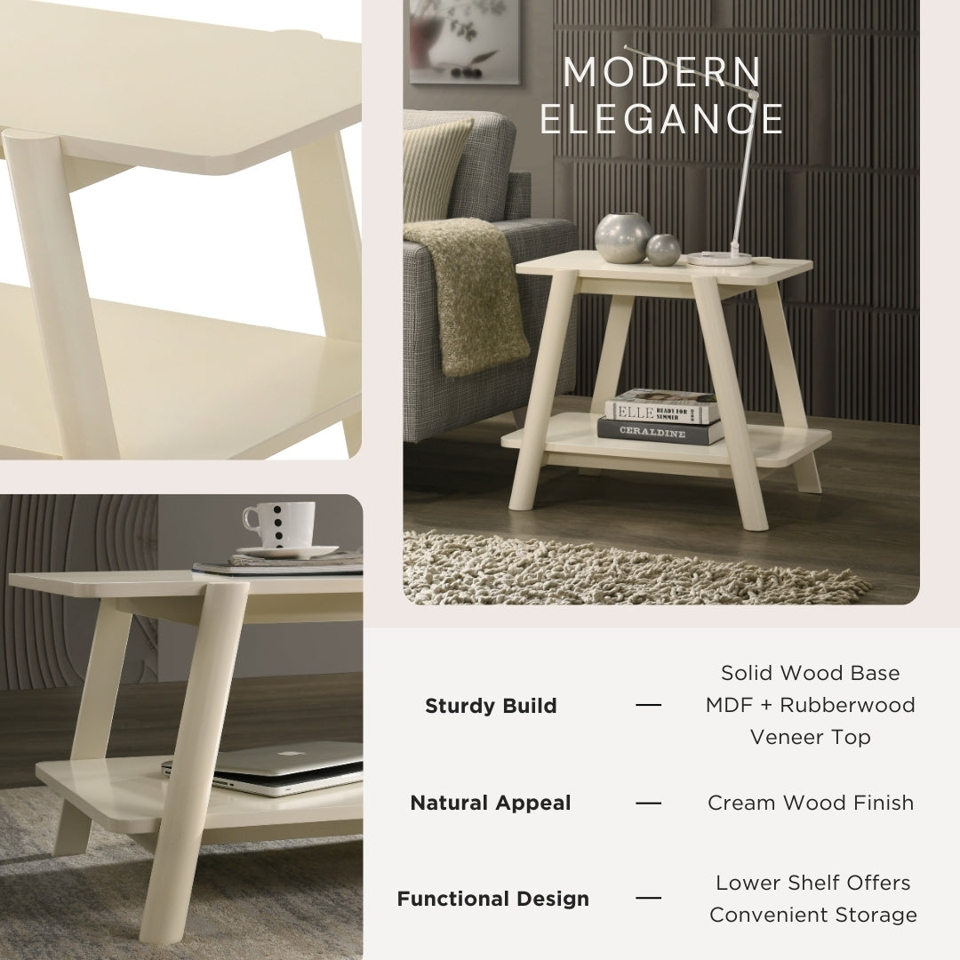 Mid Century Modern Wood Shelf End Table by Roundhill Furniture - Stylish Side Table for Living Room, Bedroom & Office Decor
