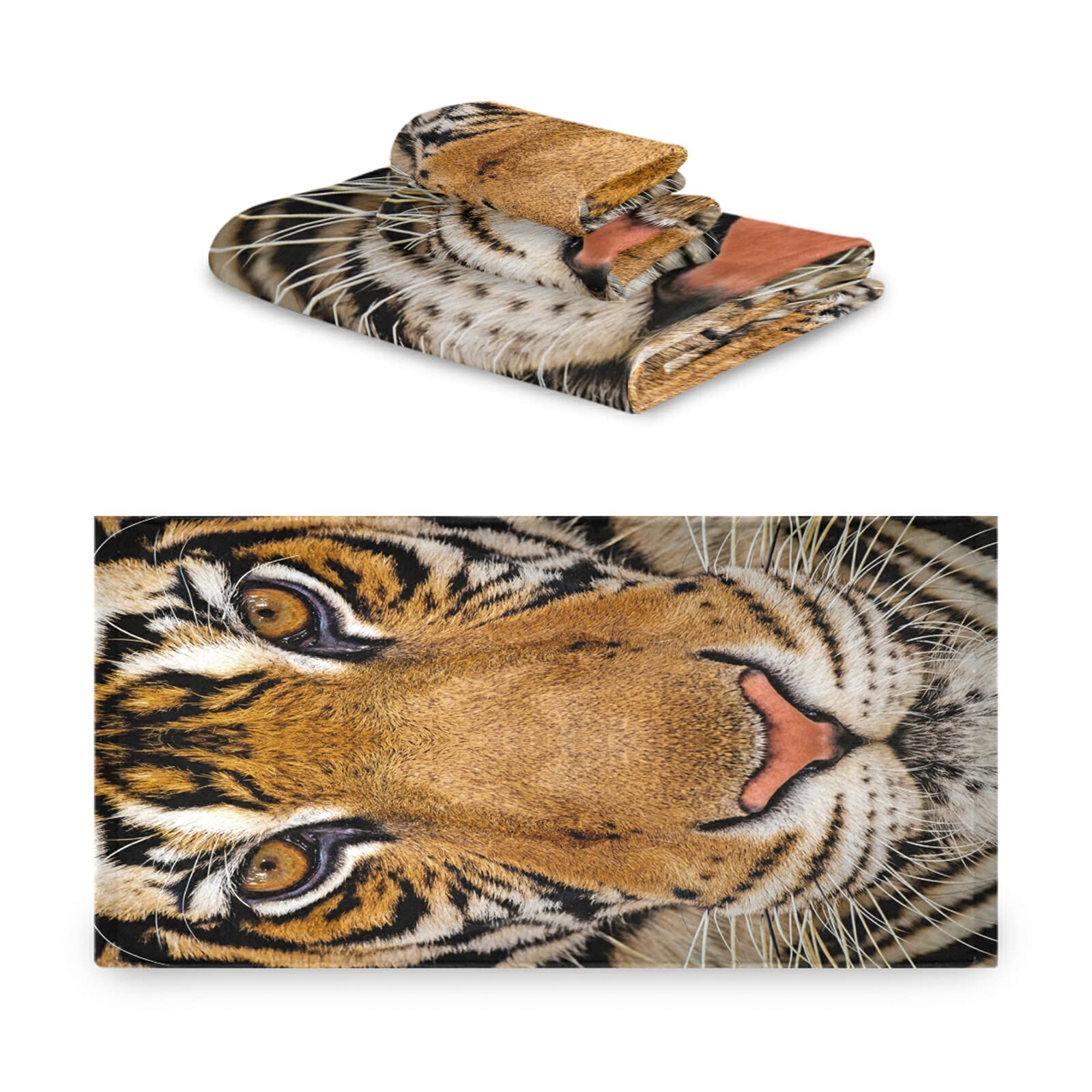 ALAZA 3D Stylish Tiger Soft Bath Towel Set - 3 Piece Luxury Bathroom Towels (1 Bath Towel, 1 Hand Towel, 1 Washcloth) for Spa, Hotel & Home Use - Ultra Absorbent & Quick Dry
