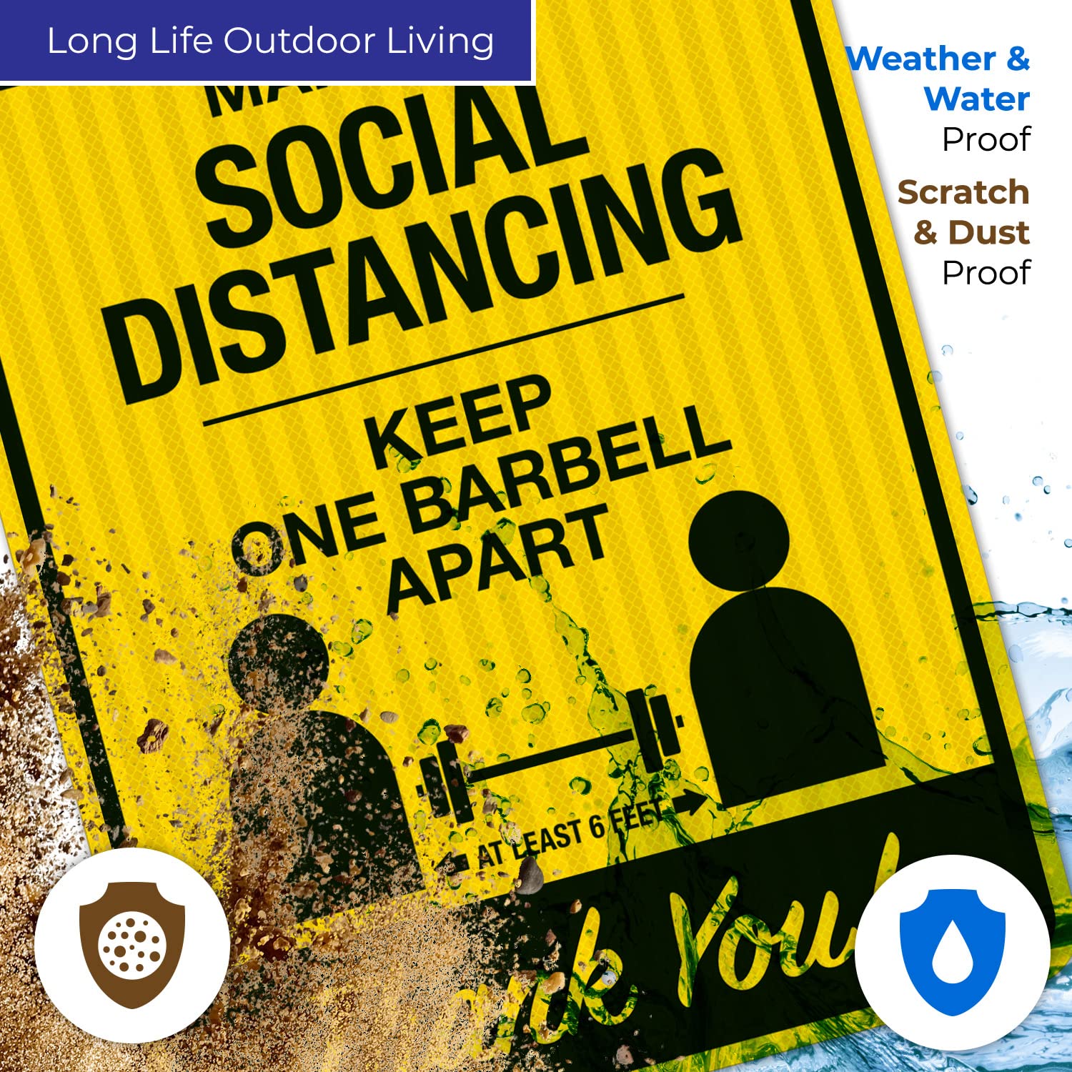 Social Distancing Sign - Keep One Barbell Apart at Least 6 Feet - 24x30 Inches Reflective Aluminum Sign - 3M EGP Coating, Fade Resistant - Made in USA - Perfect for Gyms, Workplaces & Public Spaces