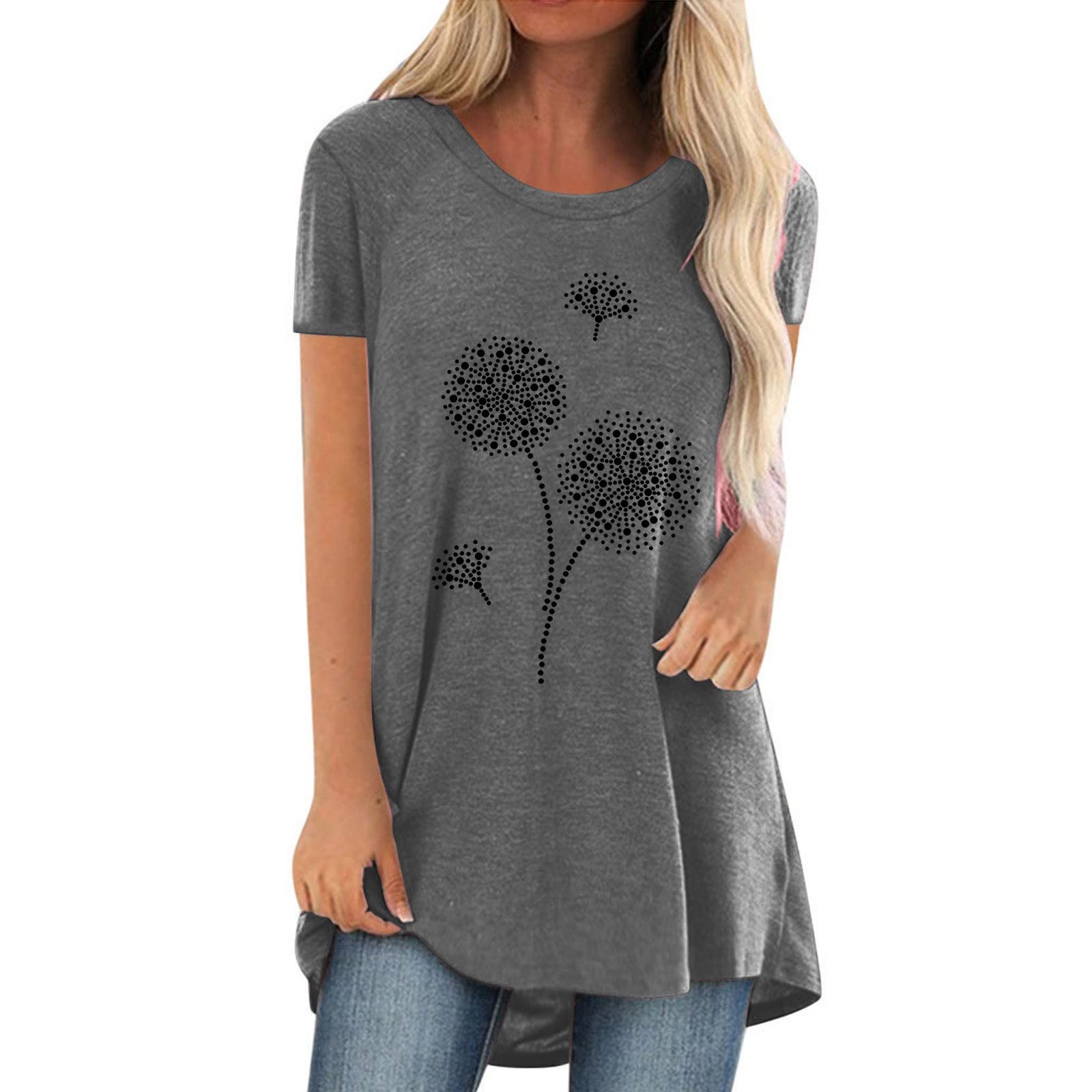Women's Summer Short Sleeve Printed Casual T-Shirt - Loose Fit Blouse & Tunics for Women | Perfect for Beach Outings, Casual Wear & Vacation Outfits