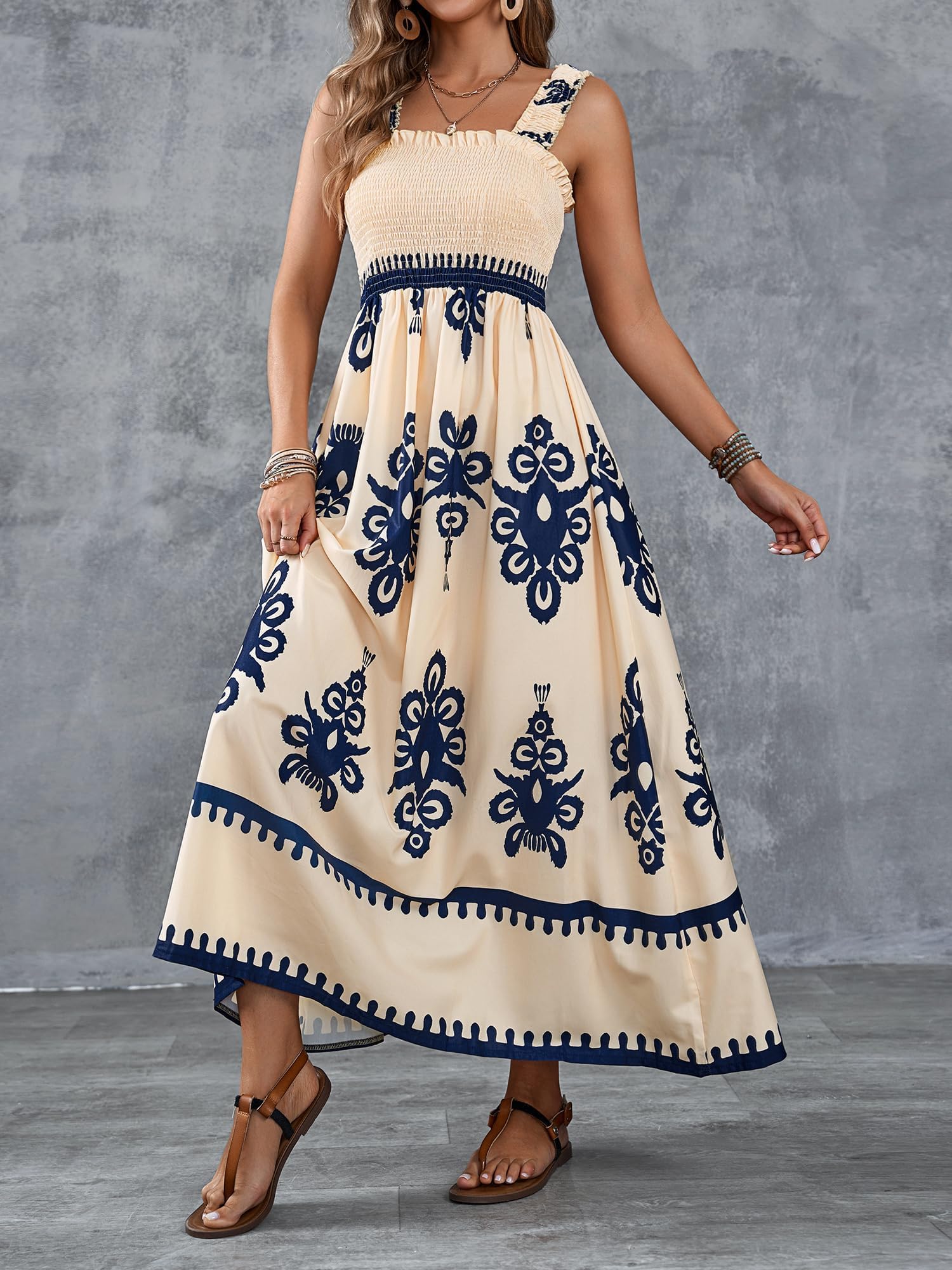 Boho Maxi Dress for Women - Square Neck Long Summer Sundress Casual Beach Vacation Dress 2025 | Perfect for Spring, Summer, Beach Getaways & Outdoor Events