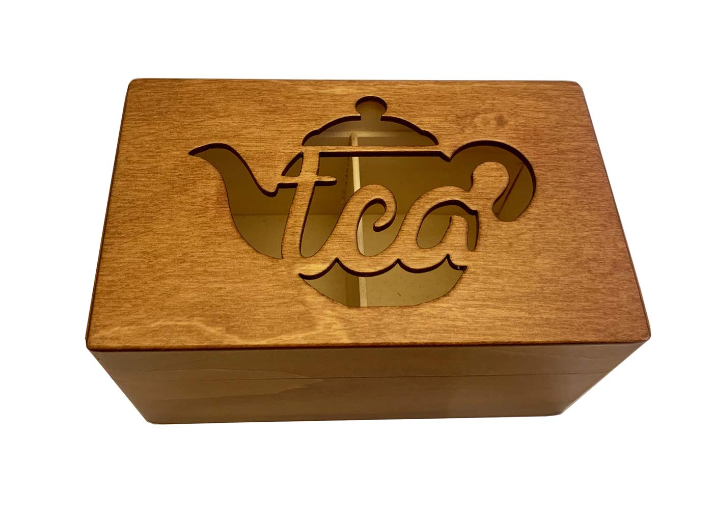 Handmade Wooden Tea Box with Teapot Cutout Lid - Decorative Polish Tea Art Storage for Loose Leaf Tea & Tea Bags - Perfect for Tea Lovers, Home Decor & Gift Giving