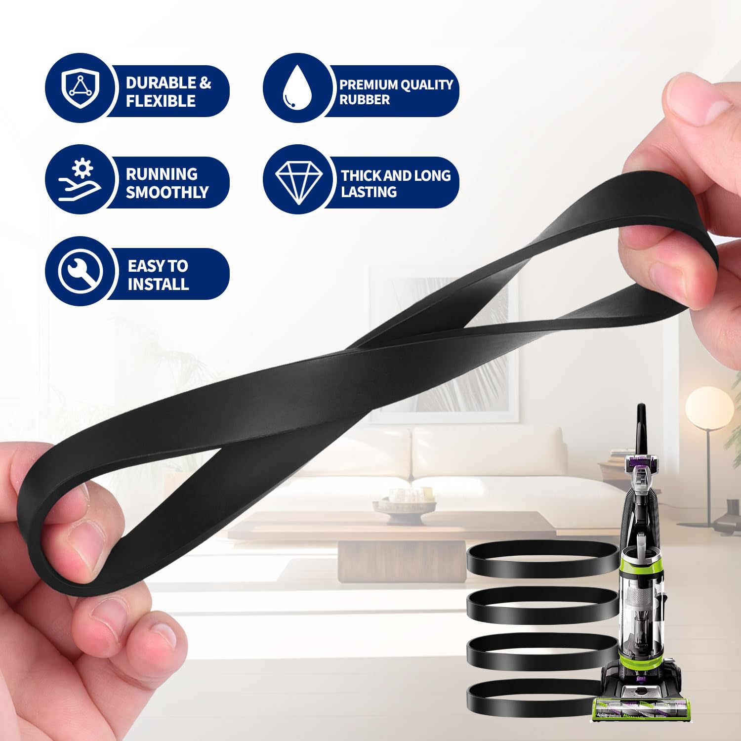 Bissell Vacuum Belt 4 Pack for Style 7/9/10 - PowerForce, Helix, CleanView - Home Cleaning Accessories