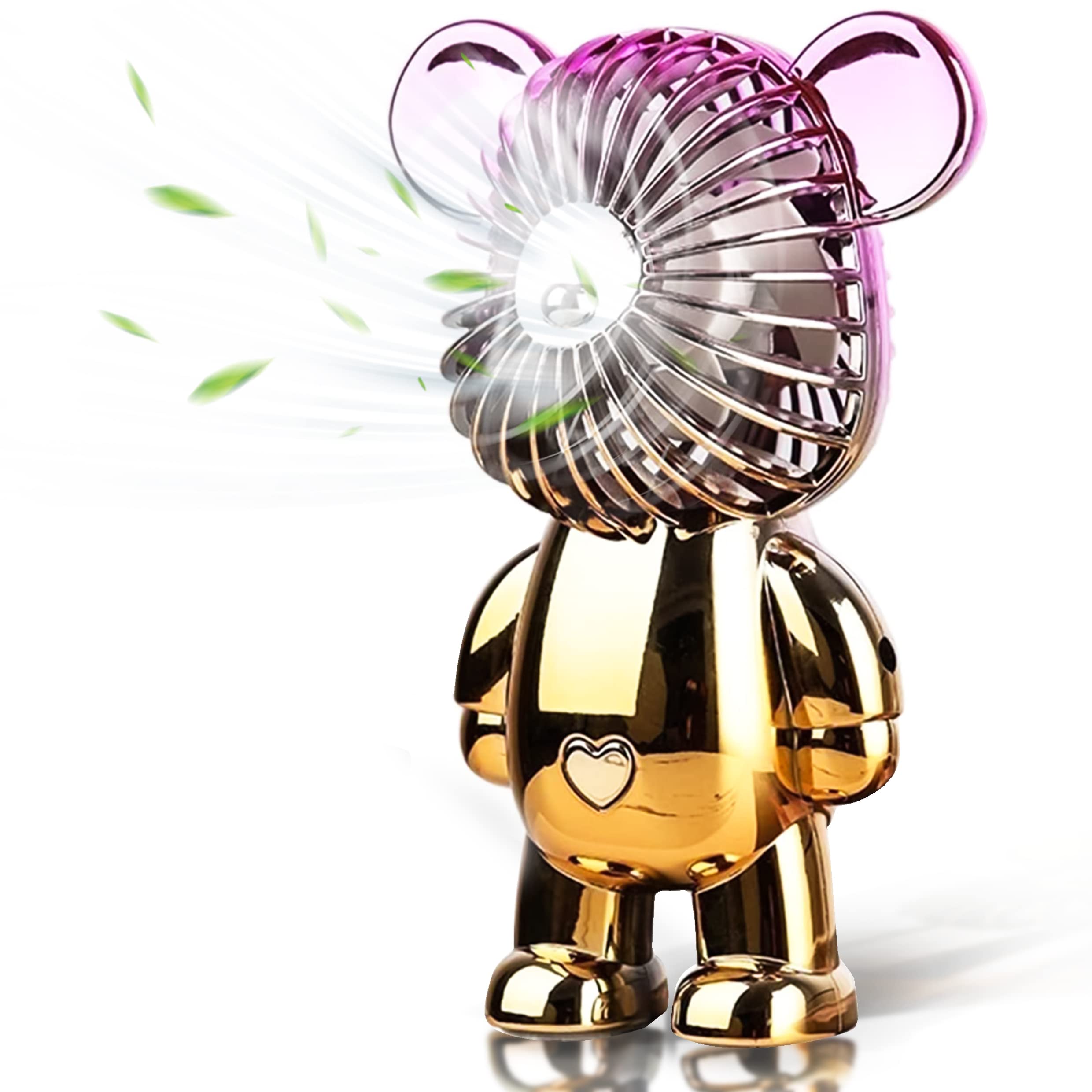 UJAY Portable Mini Bear USB Desk Fan - 3-Speed Adjustable, Ultra Quiet & Strong Wind - Cute Electroplated Design for Office, Bedroom, Travel & Shopping
