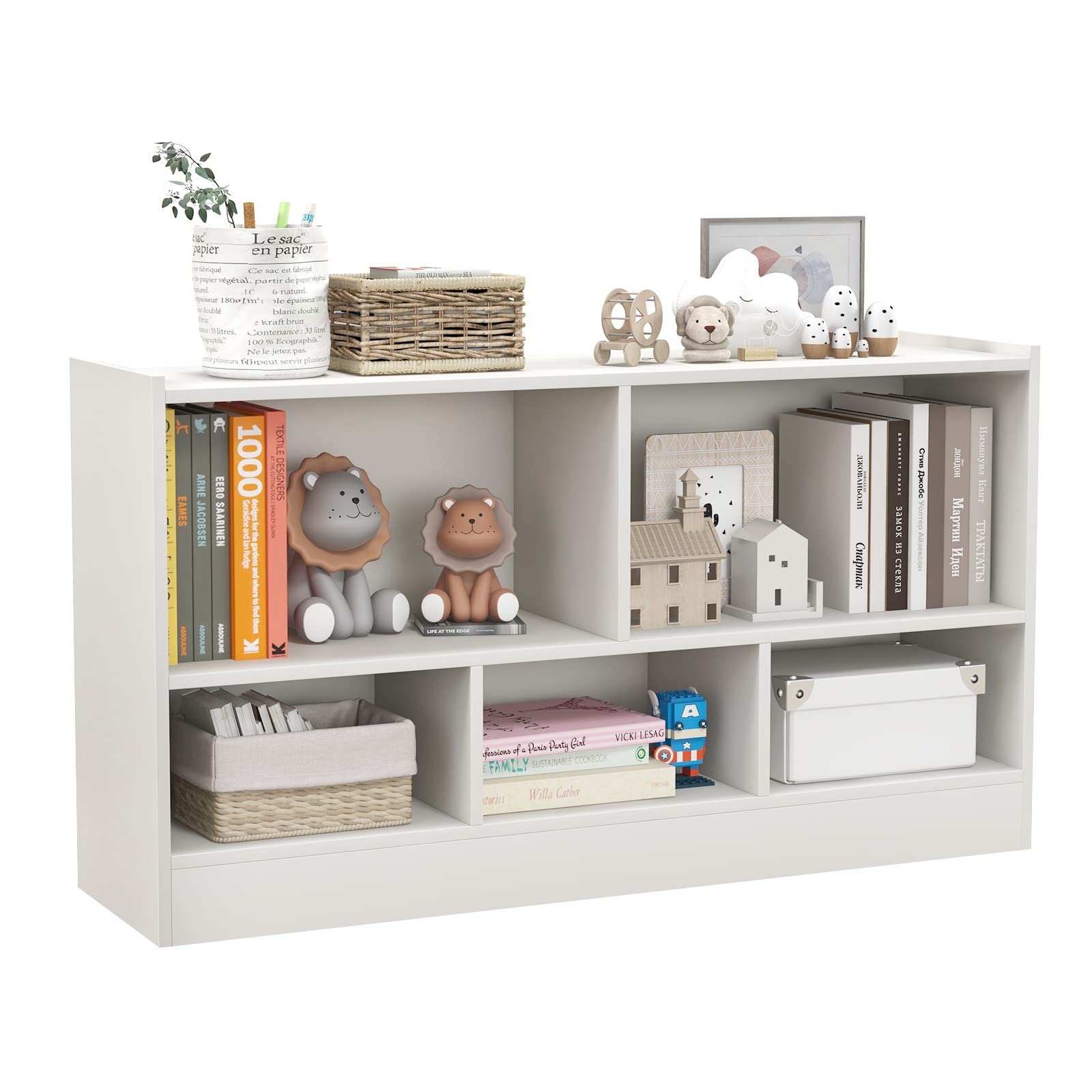 IFANNY 2-Tier Wooden Toy Storage Organizer & Kids Bookshelf - 5 Cube Bookcase with Shelves for Playroom, Classroom, Nursery - White | Perfect for Organizing Toys, Books & Kids Room Decor